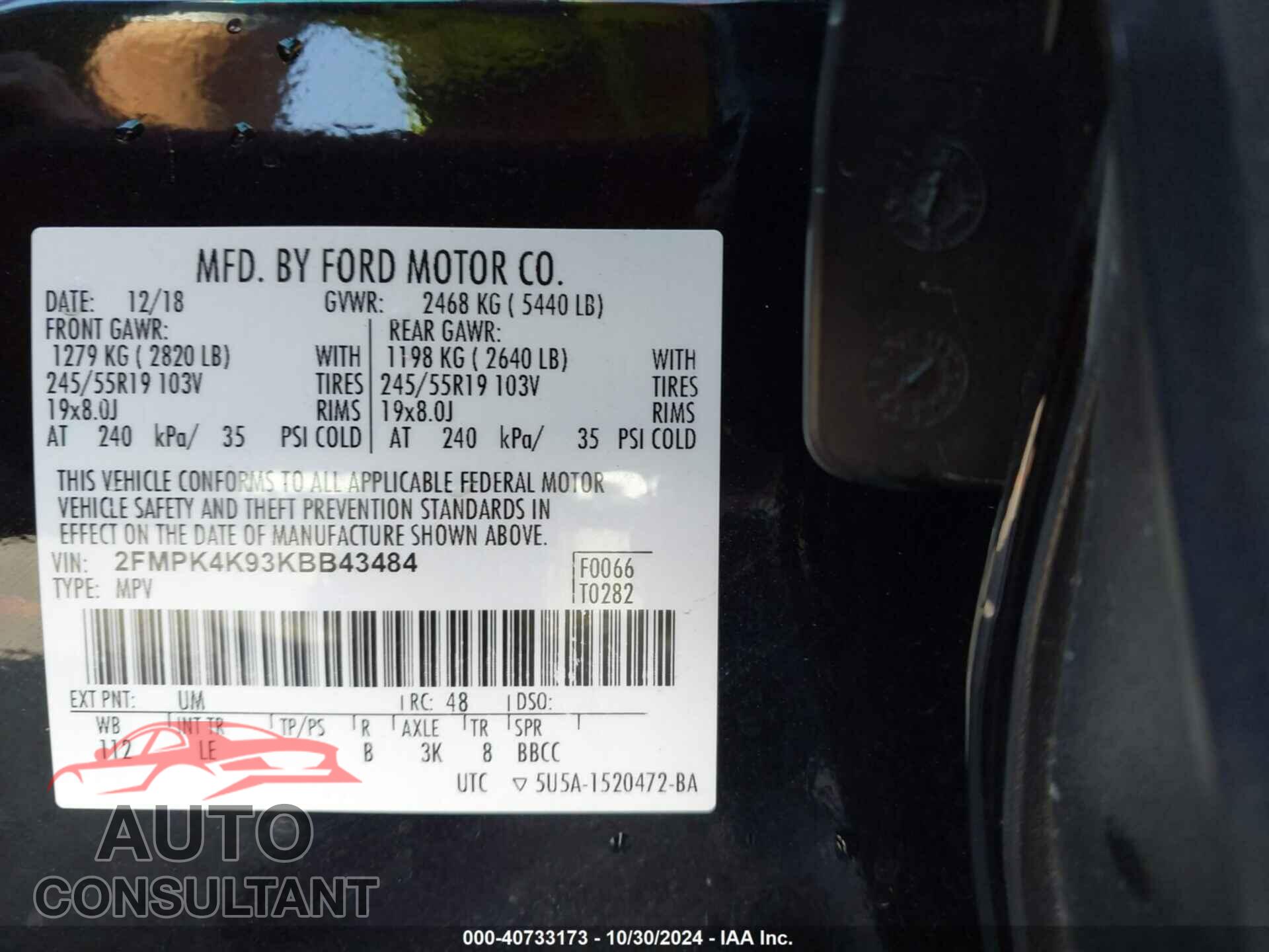 FORD EDGE 2019 - 2FMPK4K93KBB43484