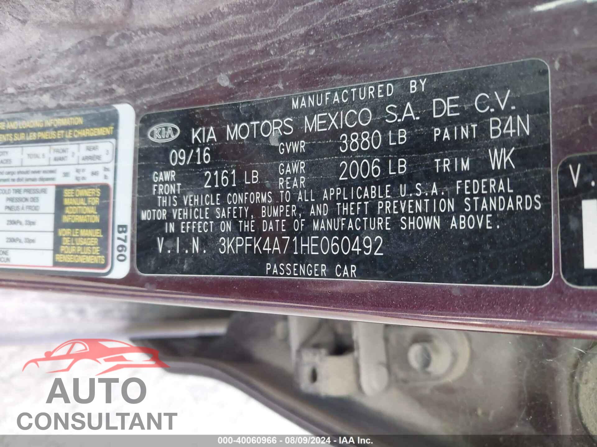 KIA FORTE 2017 - 3KPFK4A71HE060492
