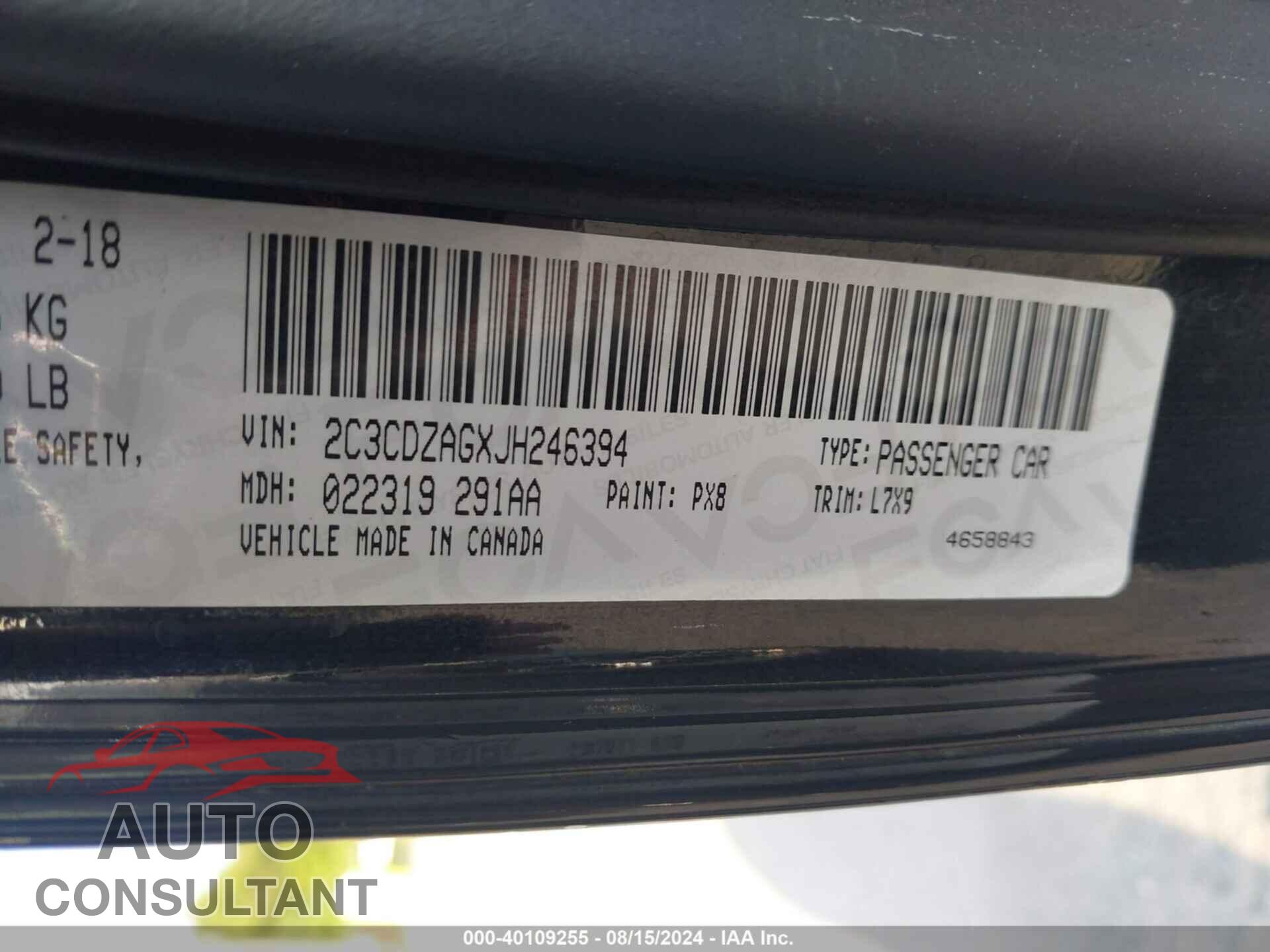 DODGE CHALLENGER 2018 - 2C3CDZAGXJH246394