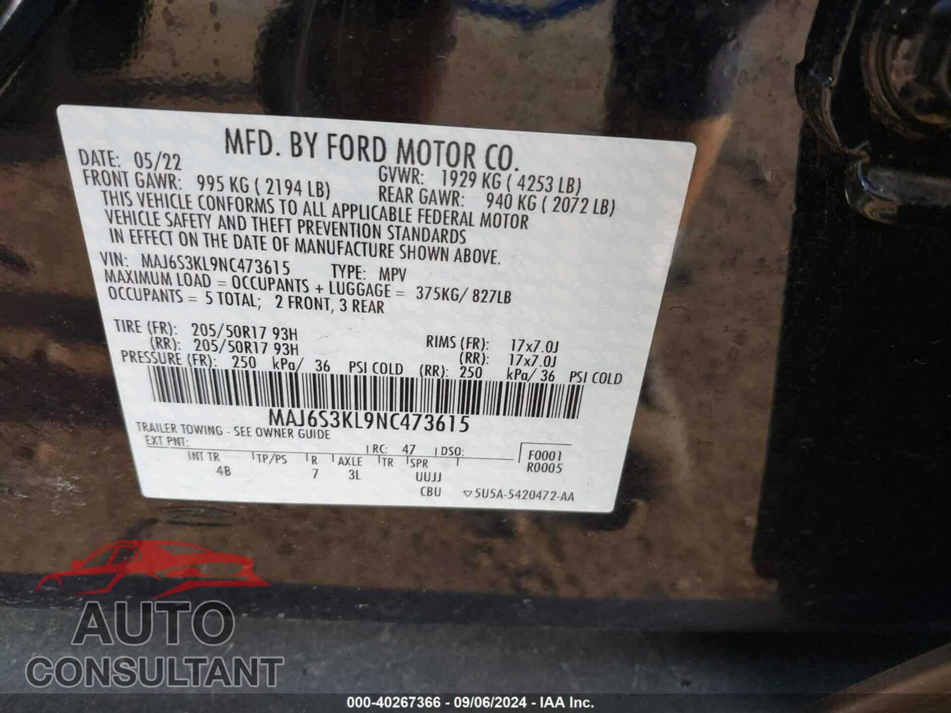 FORD ECOSPORT 2022 - MAJ6S3KL9NC473615
