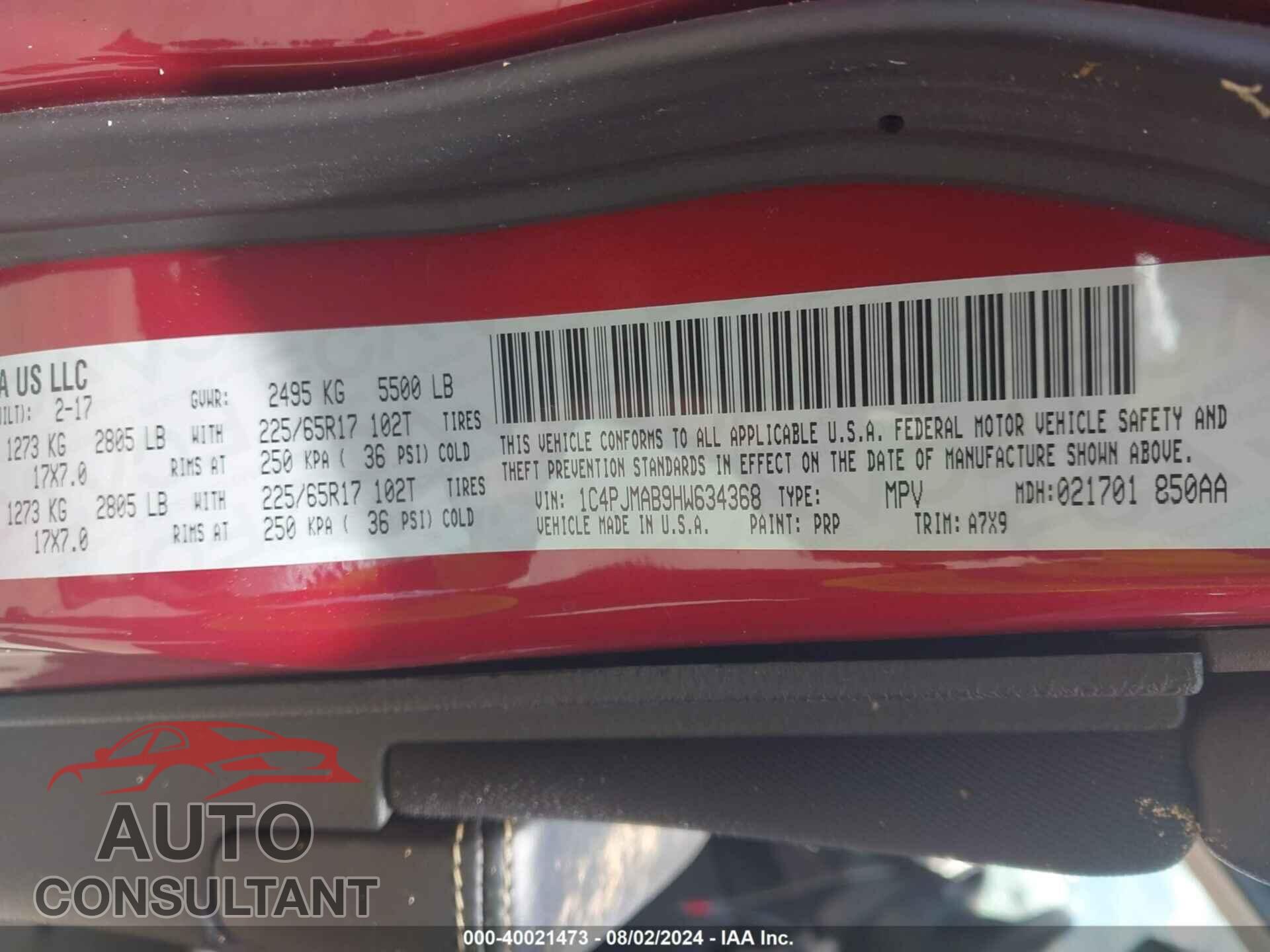 JEEP CHEROKEE 2017 - 1C4PJMAB9HW634368