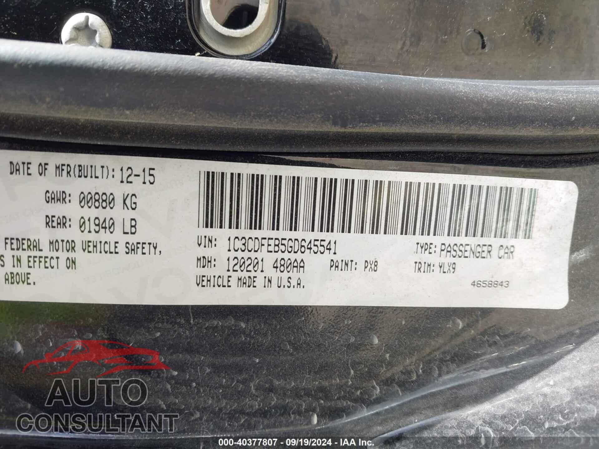 DODGE DART 2016 - 1C3CDFEB5GD645541