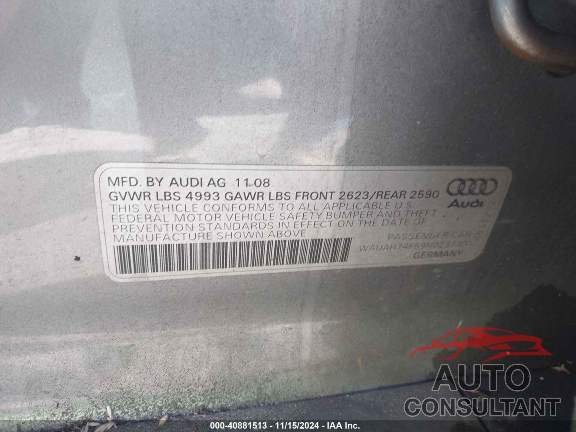 AUDI A6 2009 - WAUAH74F59N023730