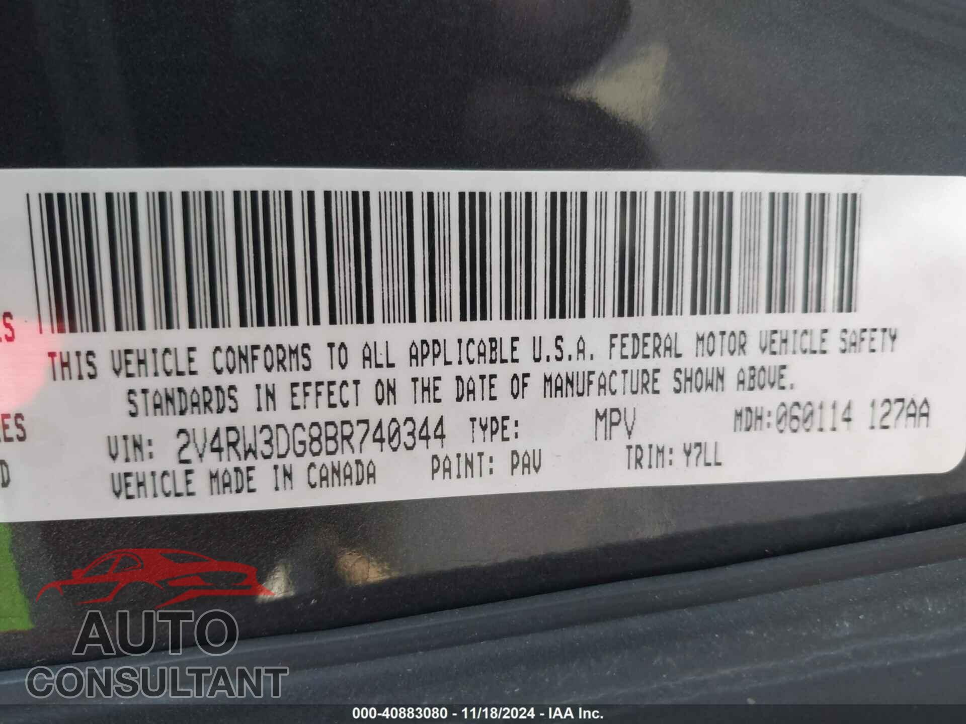 VOLKSWAGEN ROUTAN 2011 - 2V4RW3DG8BR740344