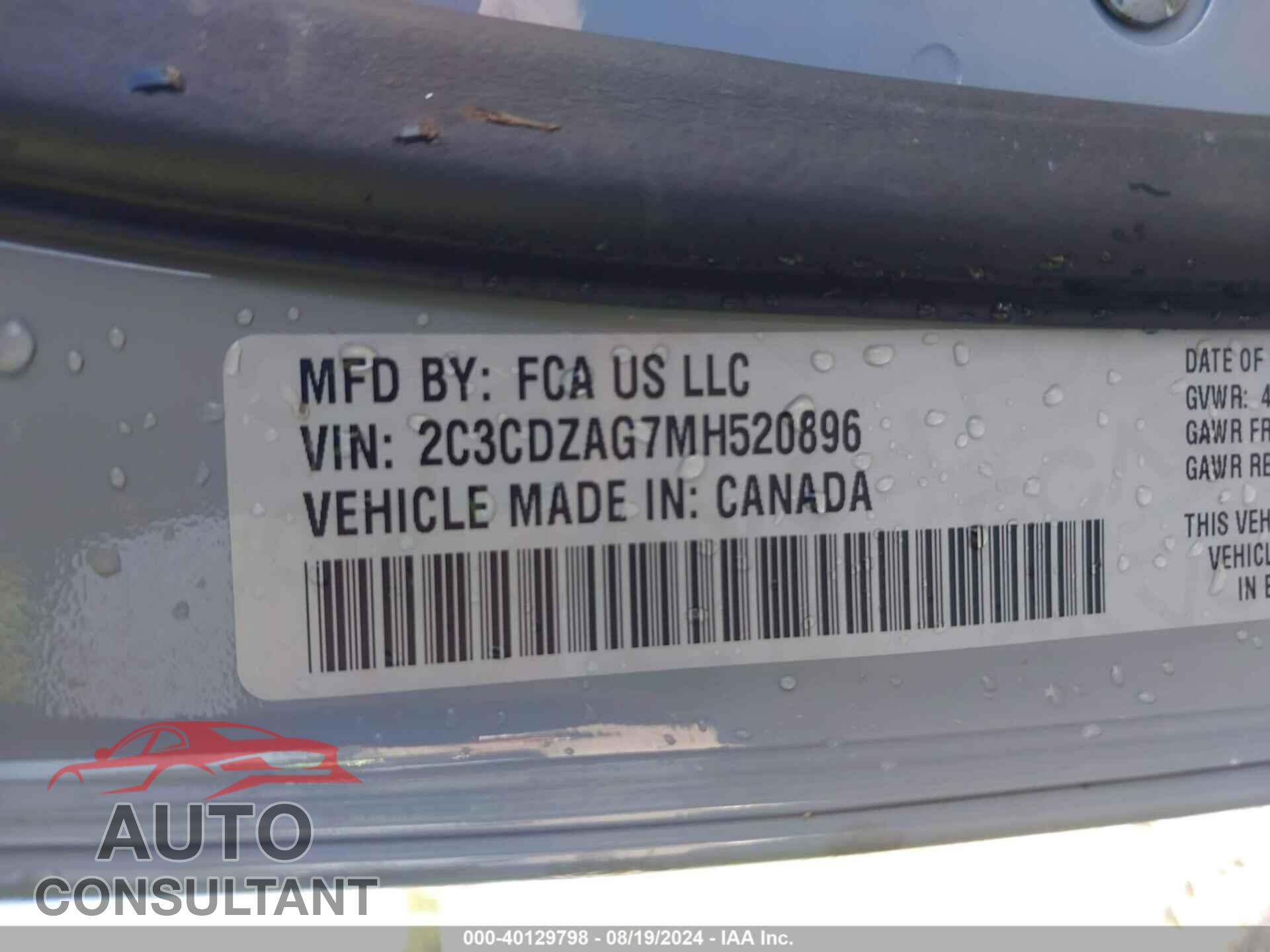 DODGE CHALLENGER 2021 - 2C3CDZAG7MH520896