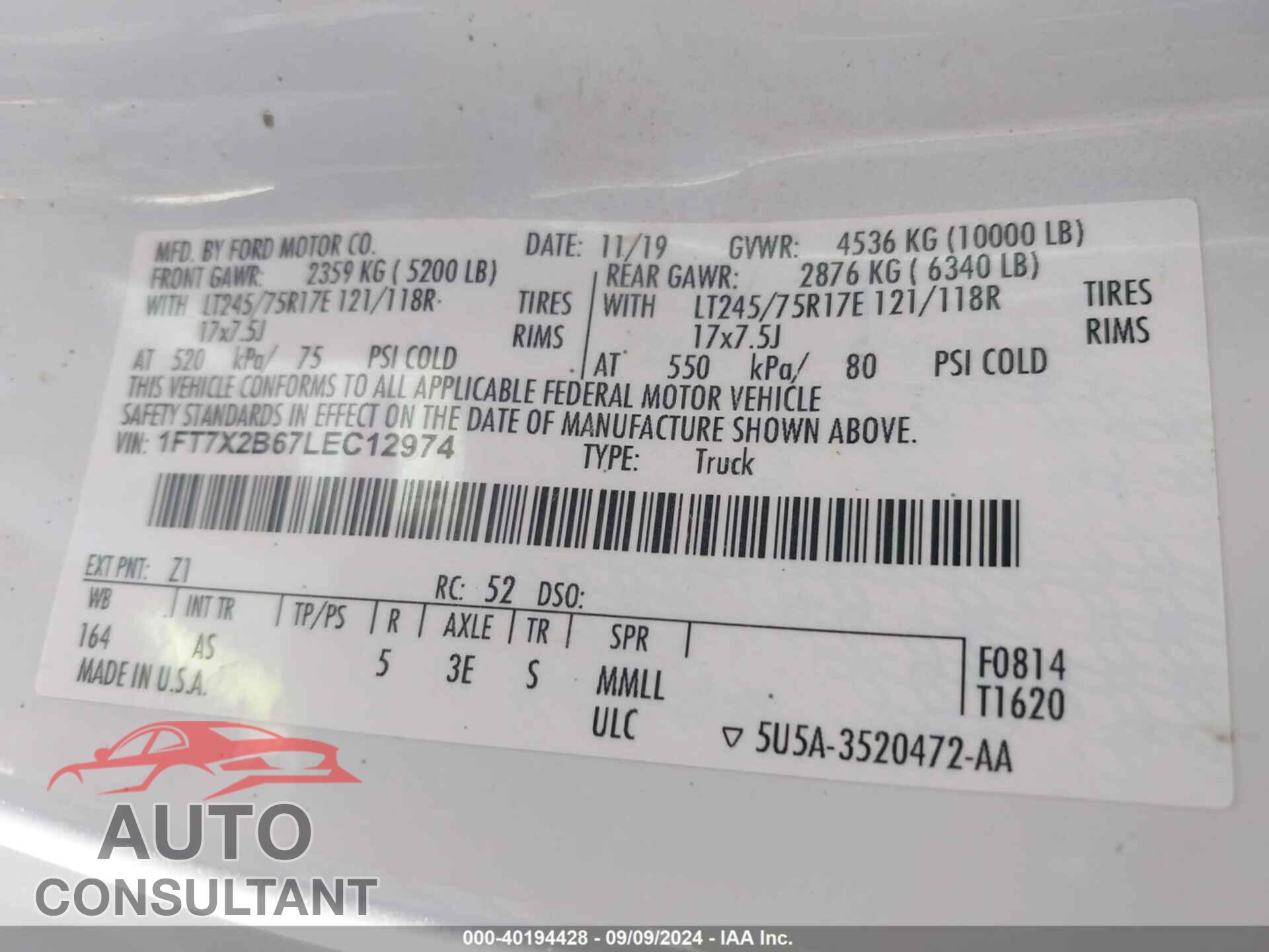 FORD F-250 2020 - 1FT7X2B67LEC12974