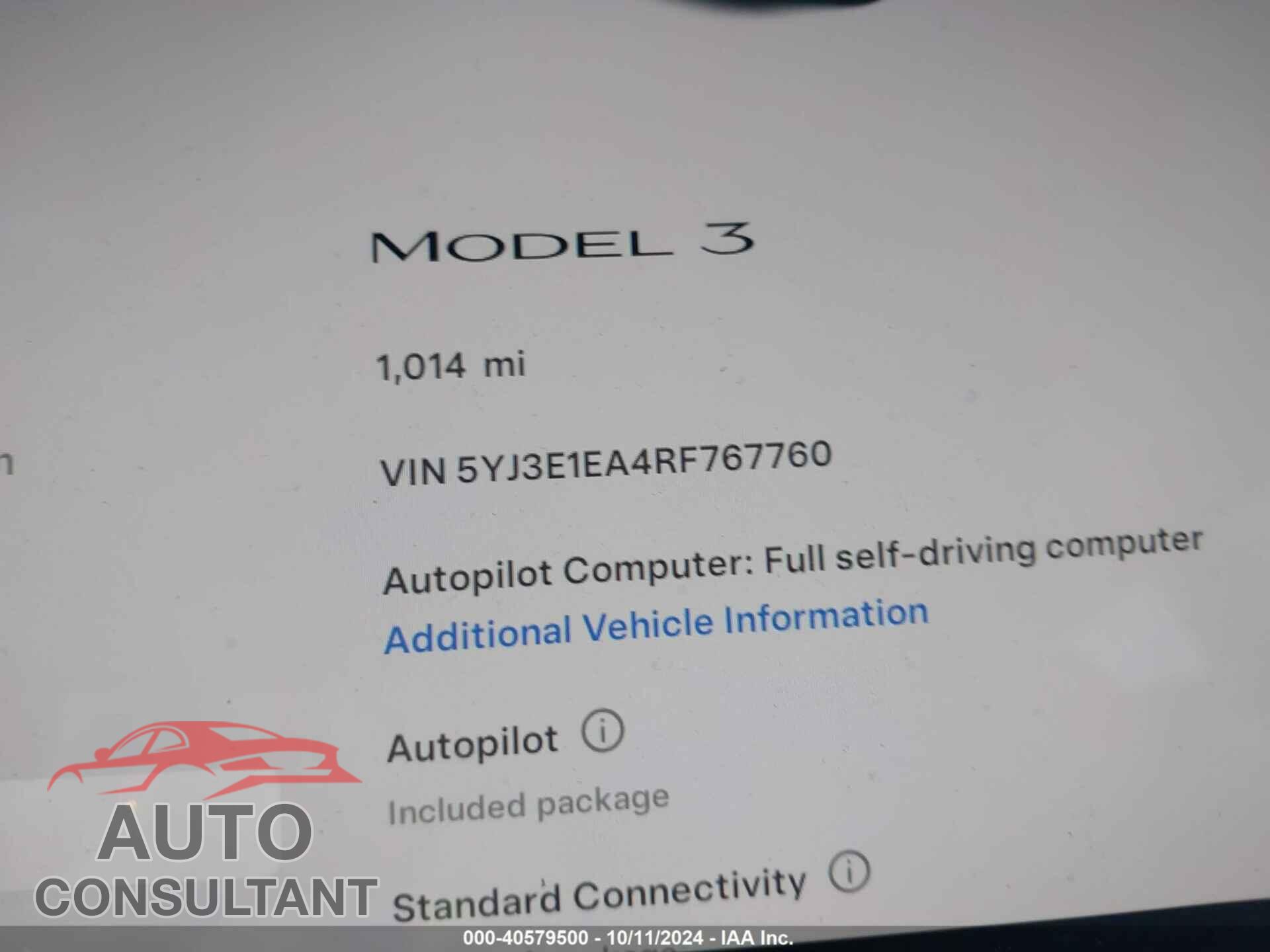 TESLA MODEL 3 2024 - 5YJ3E1EA4RF767760
