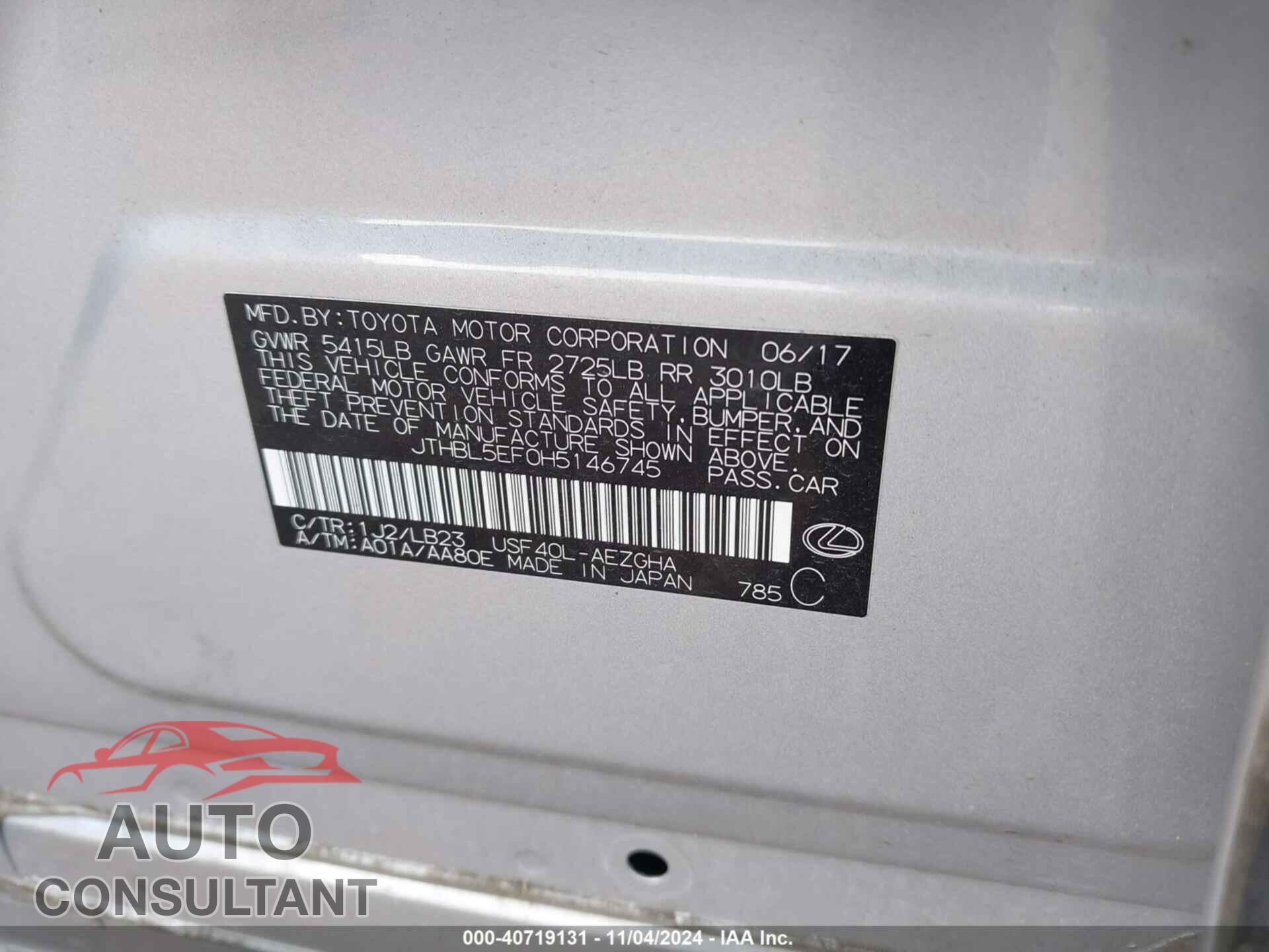 LEXUS LS 460 2017 - JTHBL5EF0H5146745
