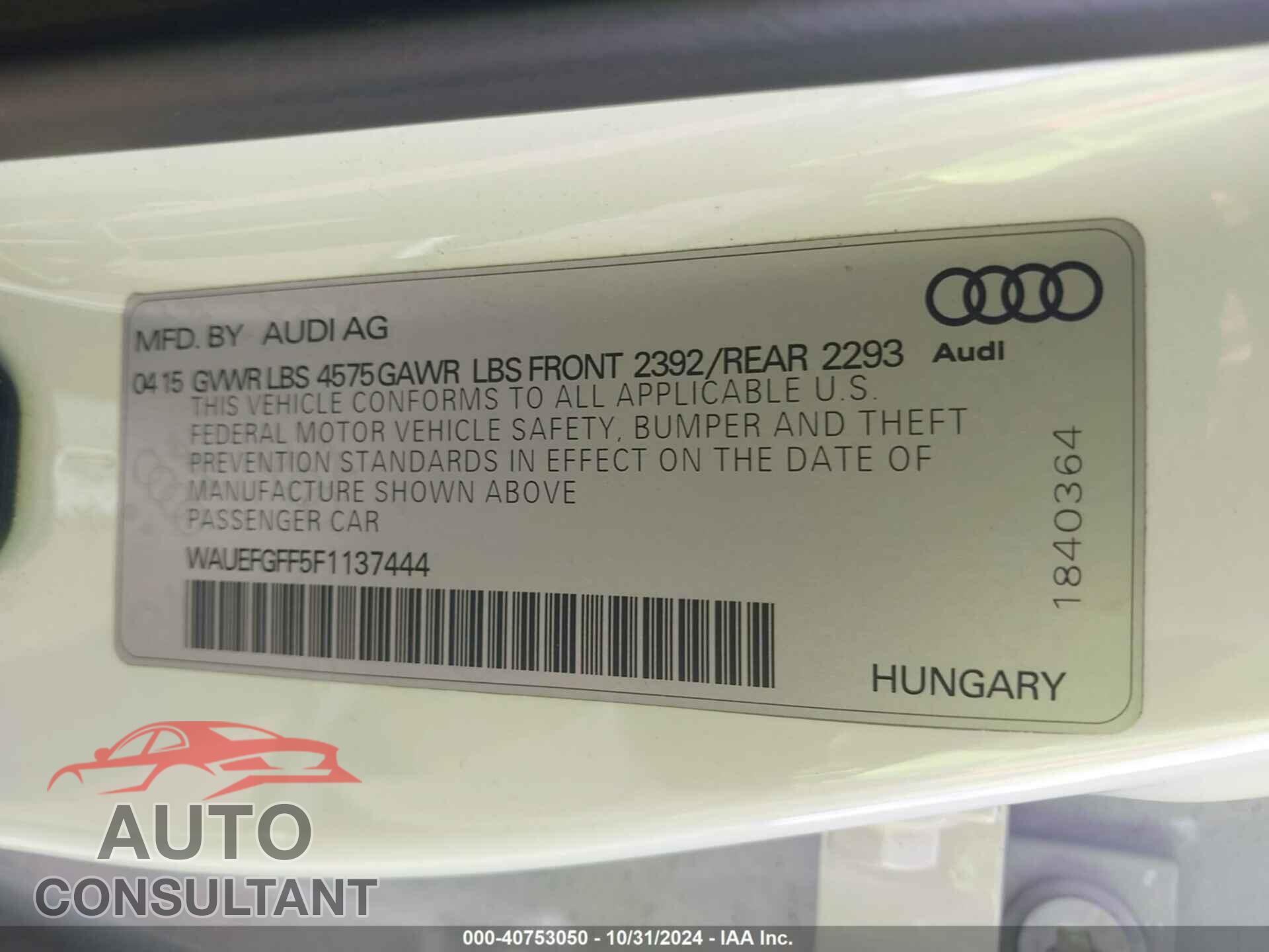 AUDI A3 2015 - WAUEFGFF5F1137444