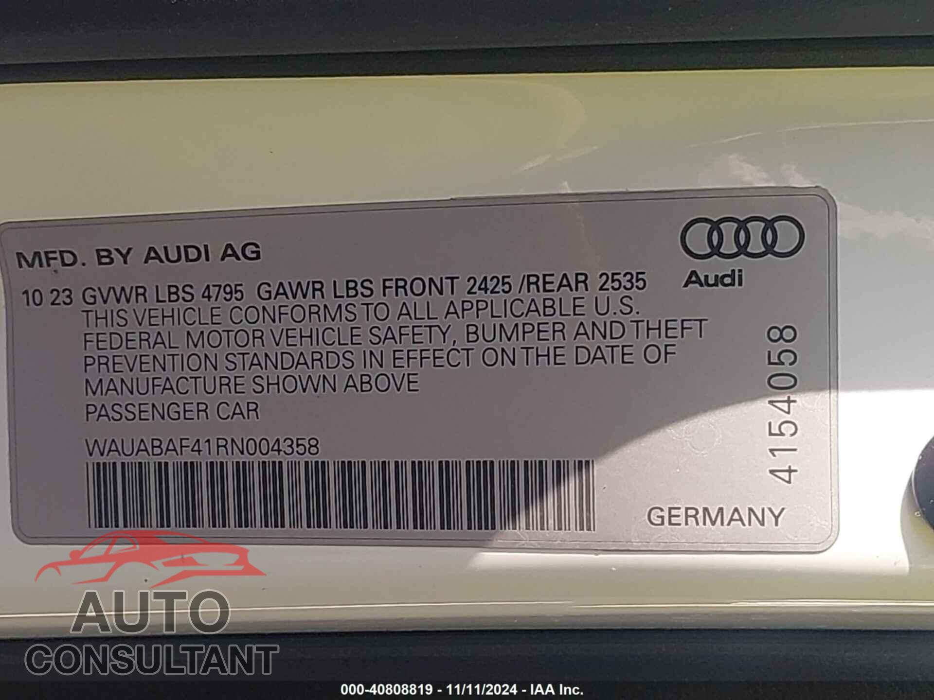 AUDI A4 2024 - WAUABAF41RN004358
