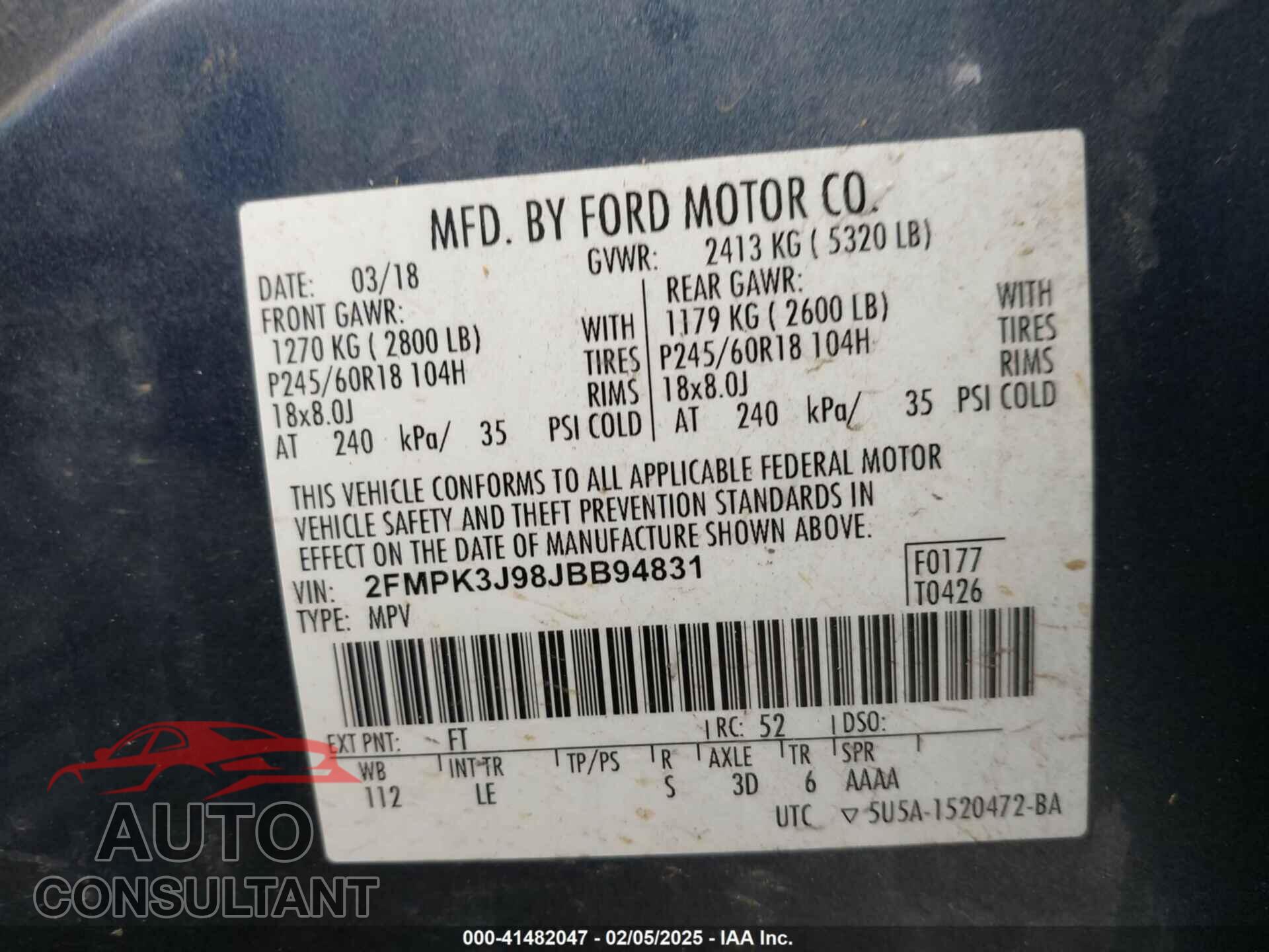 FORD EDGE 2018 - 2FMPK3J98JBB94831
