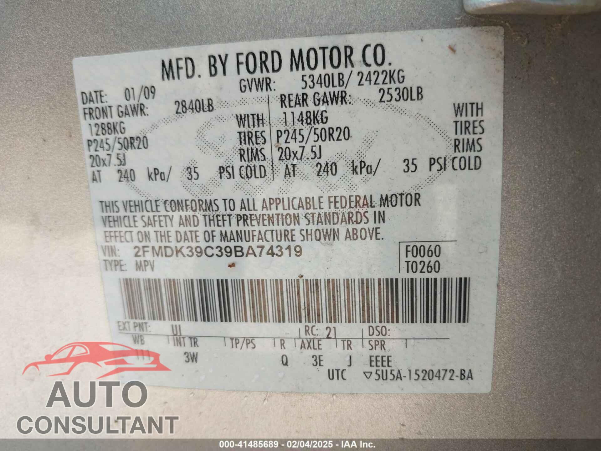 FORD EDGE 2009 - 2FMDK39C39BA74319