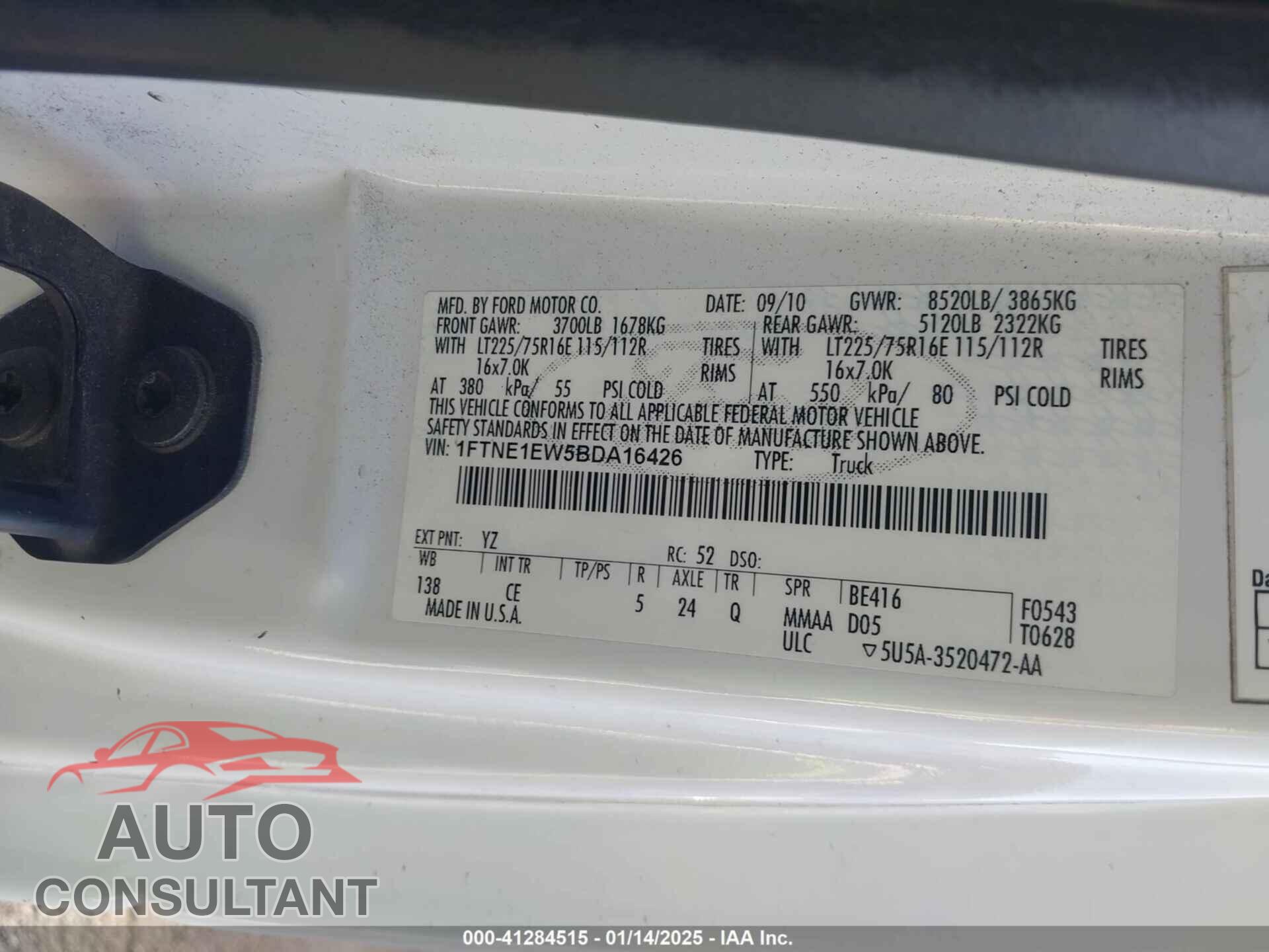 FORD E-150 2011 - 1FTNE1EW5BDA16426