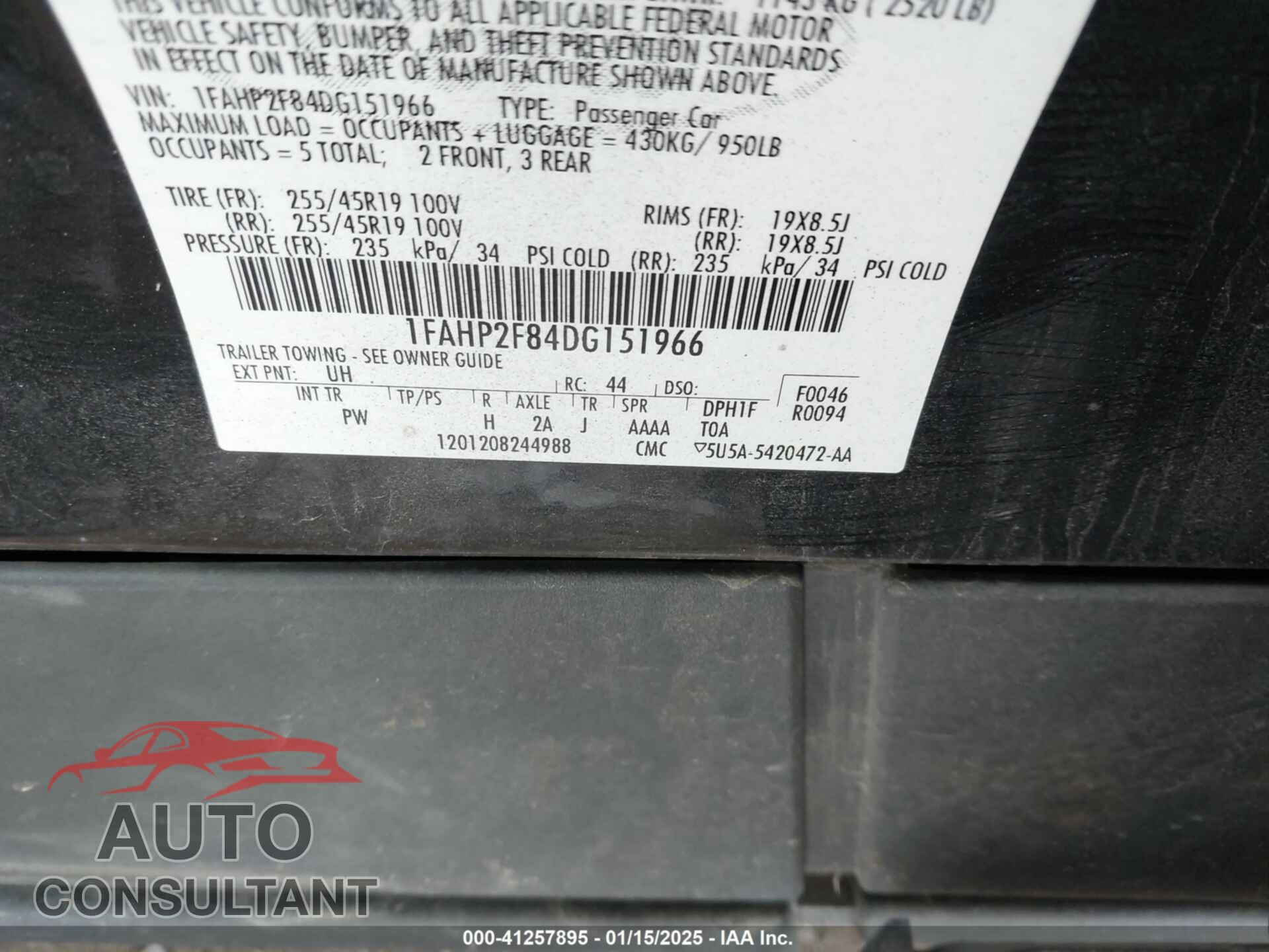 FORD TAURUS 2013 - 1FAHP2F84DG151966