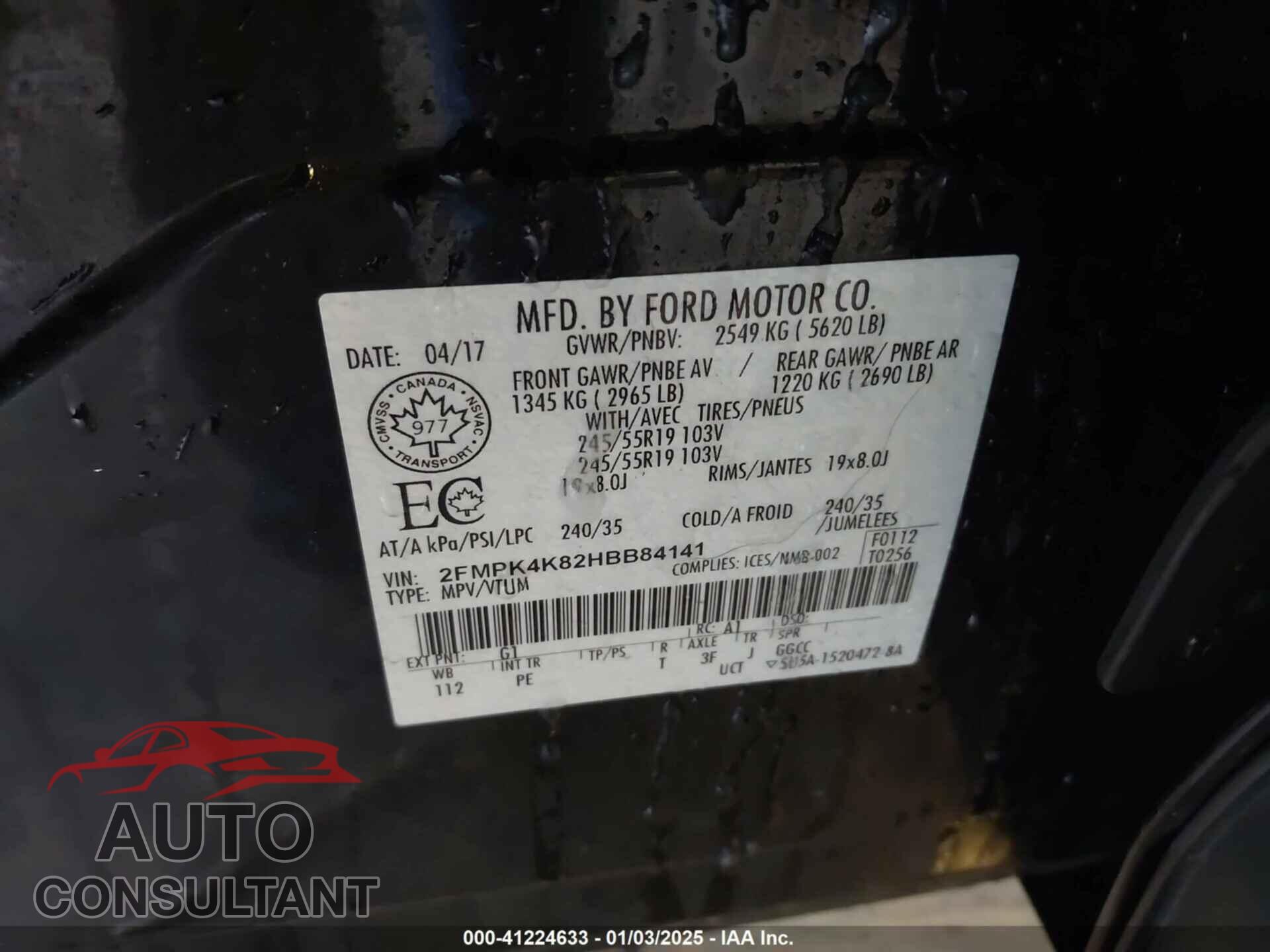 FORD EDGE 2017 - 2FMPK4K82HBB84141