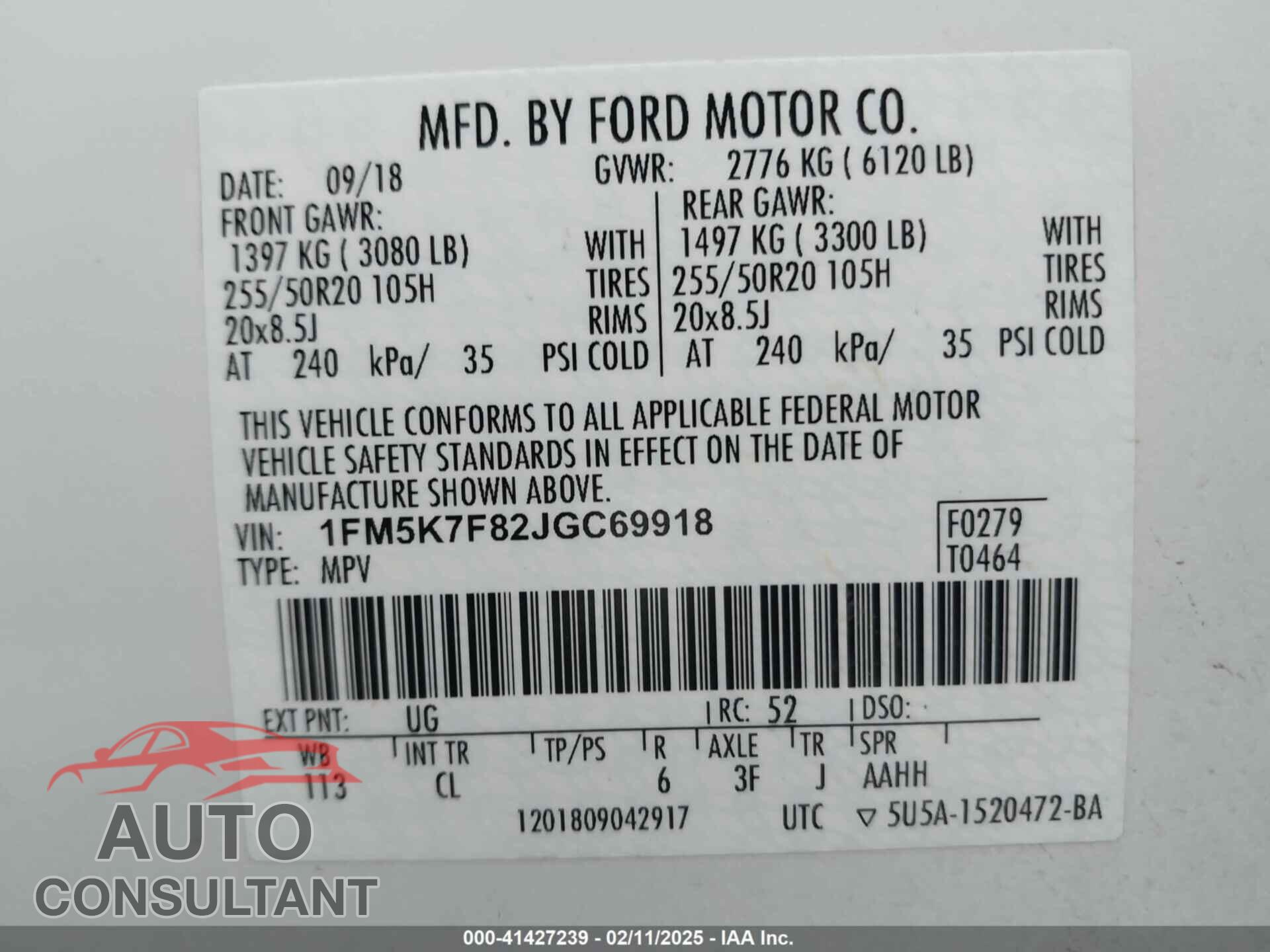 FORD EXPLORER 2018 - 1FM5K7F82JGC69918