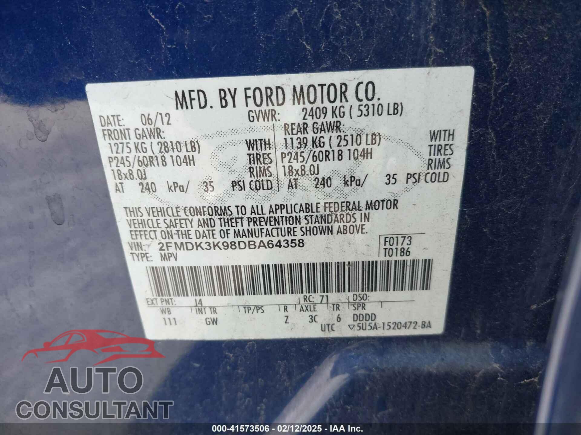 FORD EDGE 2013 - 2FMDK3K98DBA64358