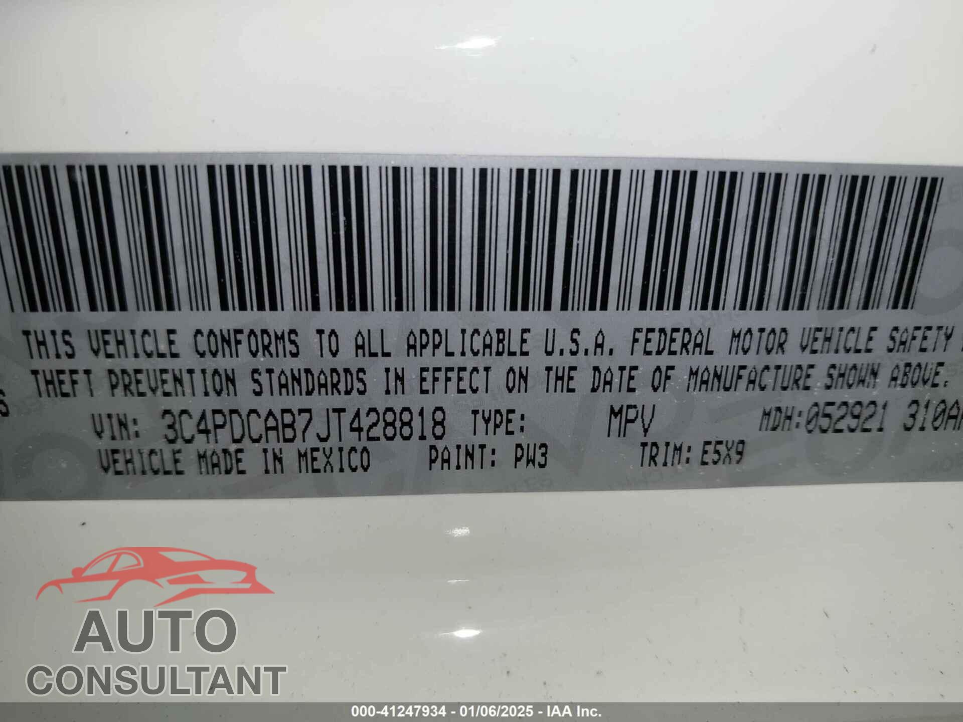 DODGE JOURNEY 2018 - 3C4PDCAB7JT428818