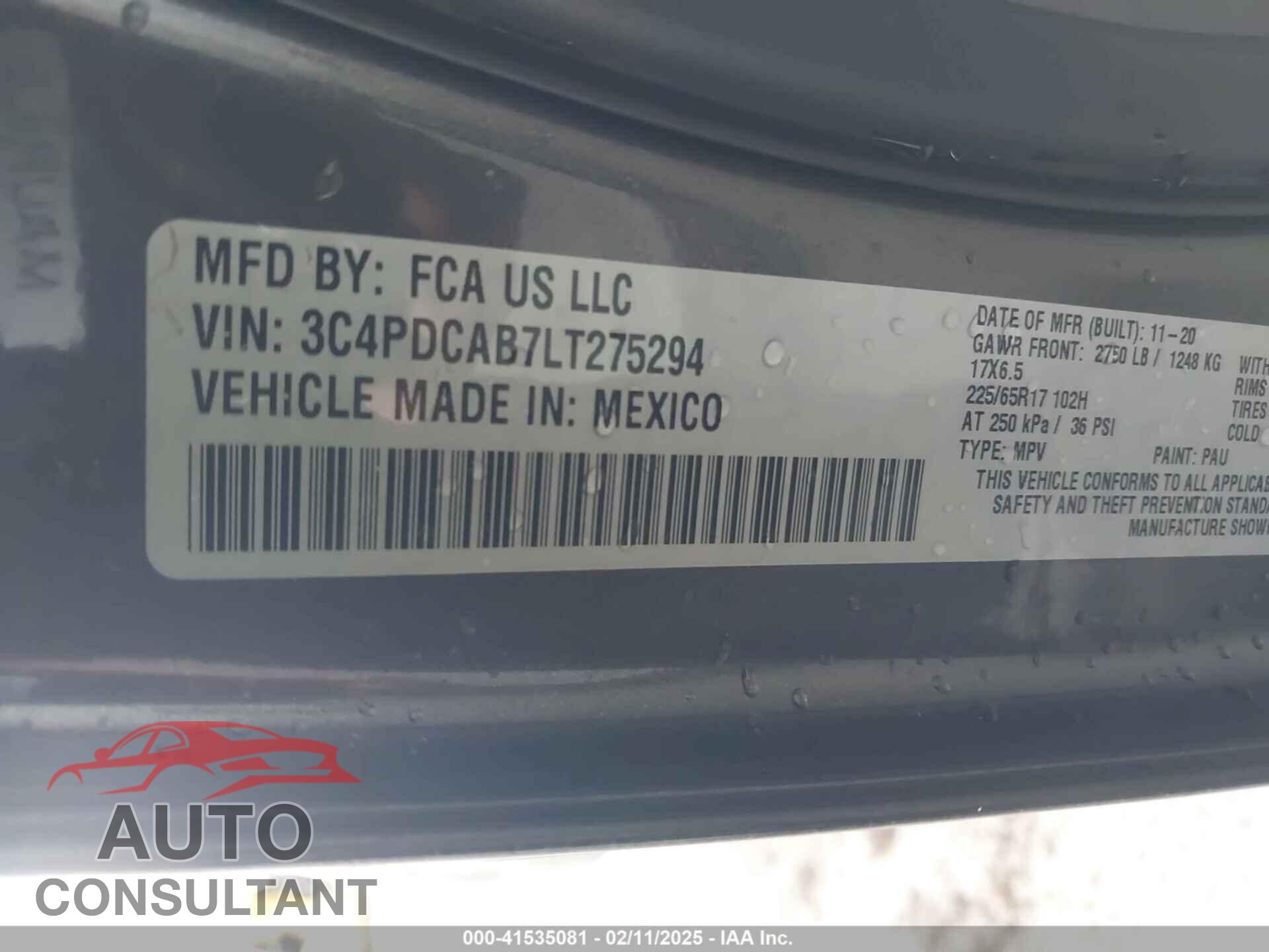DODGE JOURNEY 2020 - 3C4PDCAB7LT275294