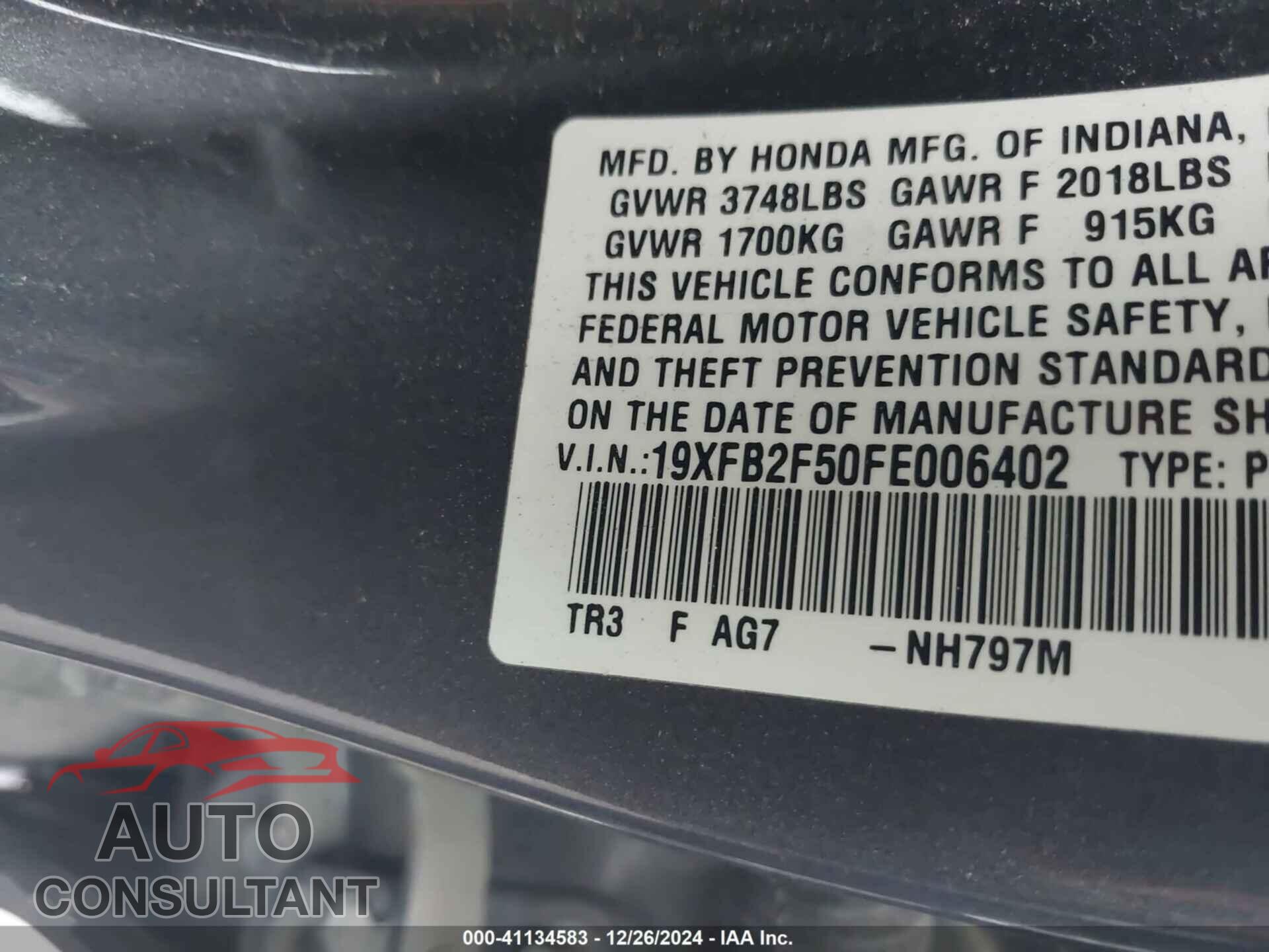 HONDA CIVIC 2015 - 19XFB2F50FE006402
