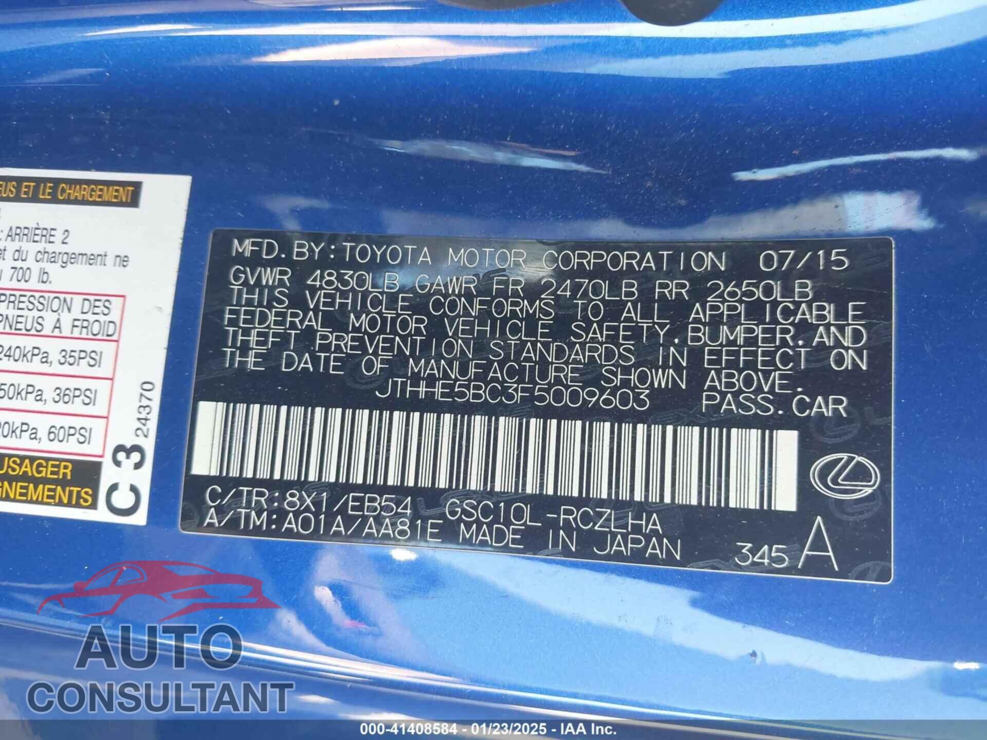 LEXUS RC 350 2015 - JTHHE5BC3F5009603