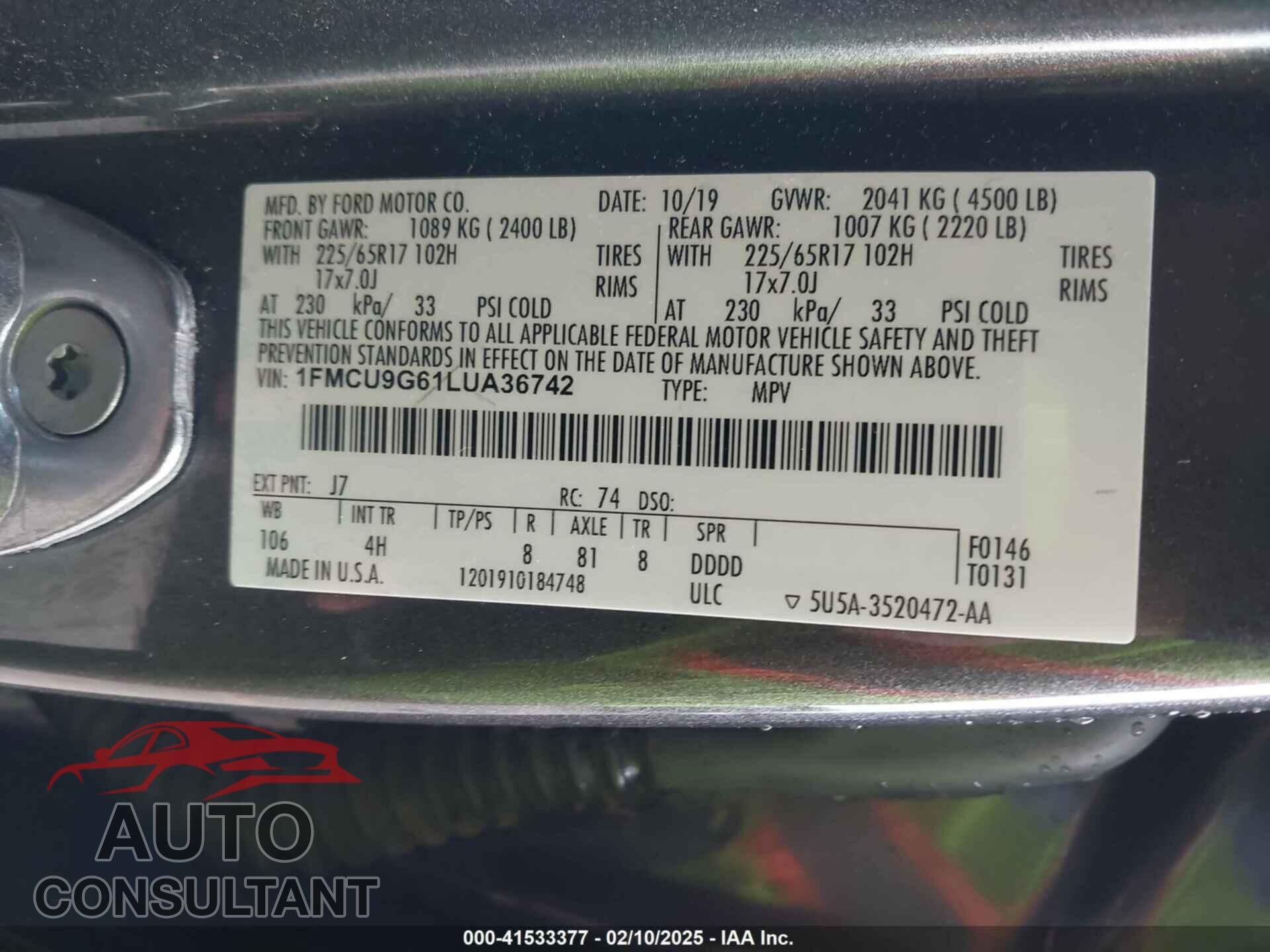 FORD ESCAPE 2020 - 1FMCU9G61LUA36742