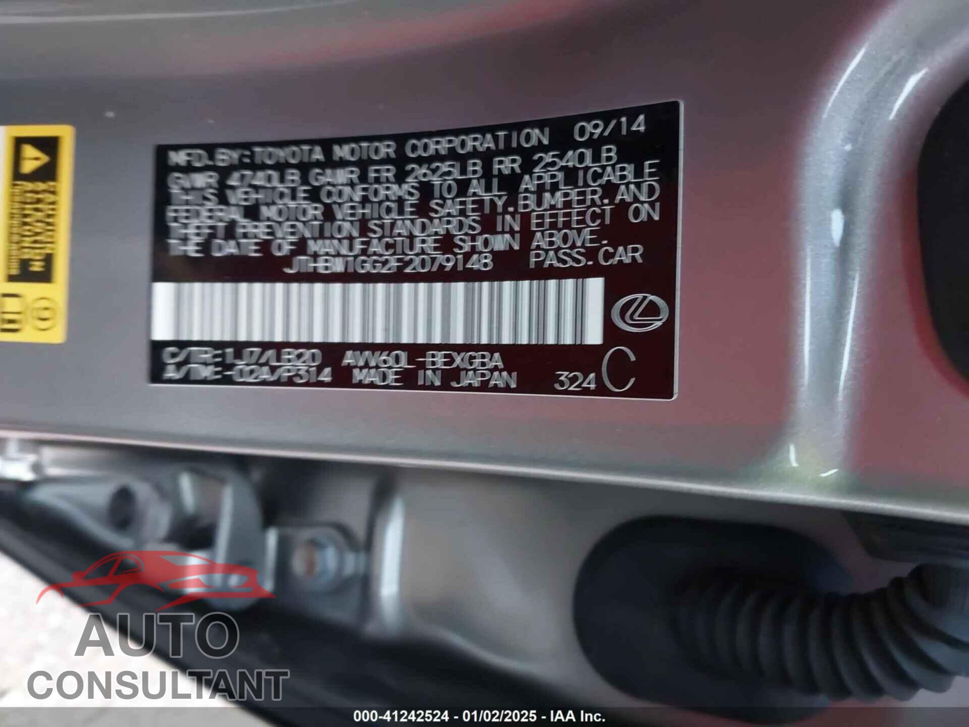 LEXUS ES 300H 2015 - JTHBW1GG2F2079148