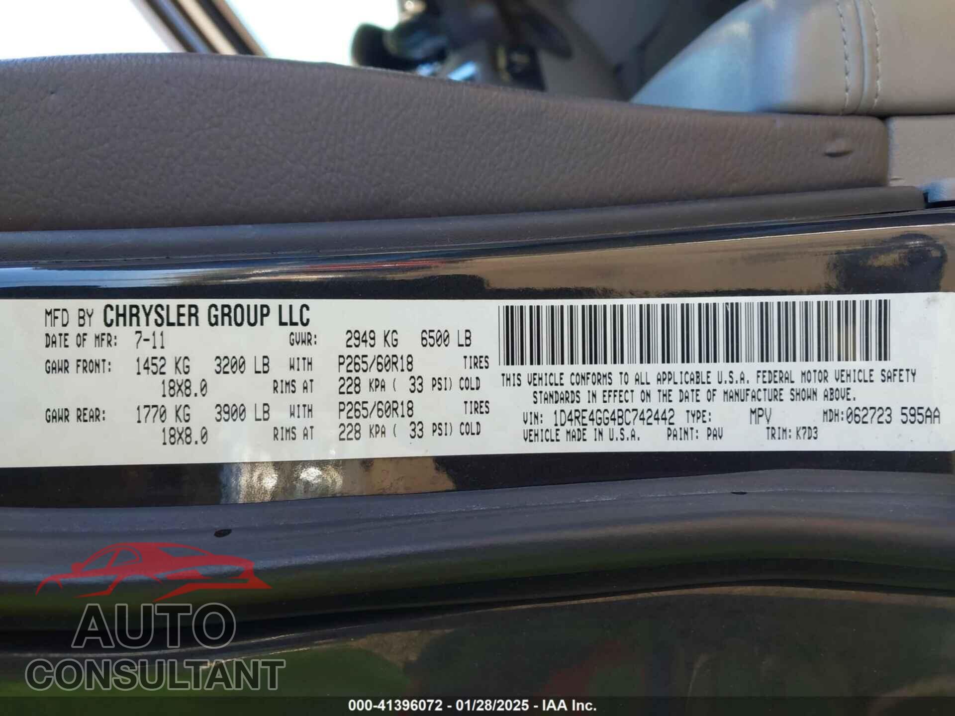 DODGE DURANGO 2011 - 1D4RE4GG4BC742442
