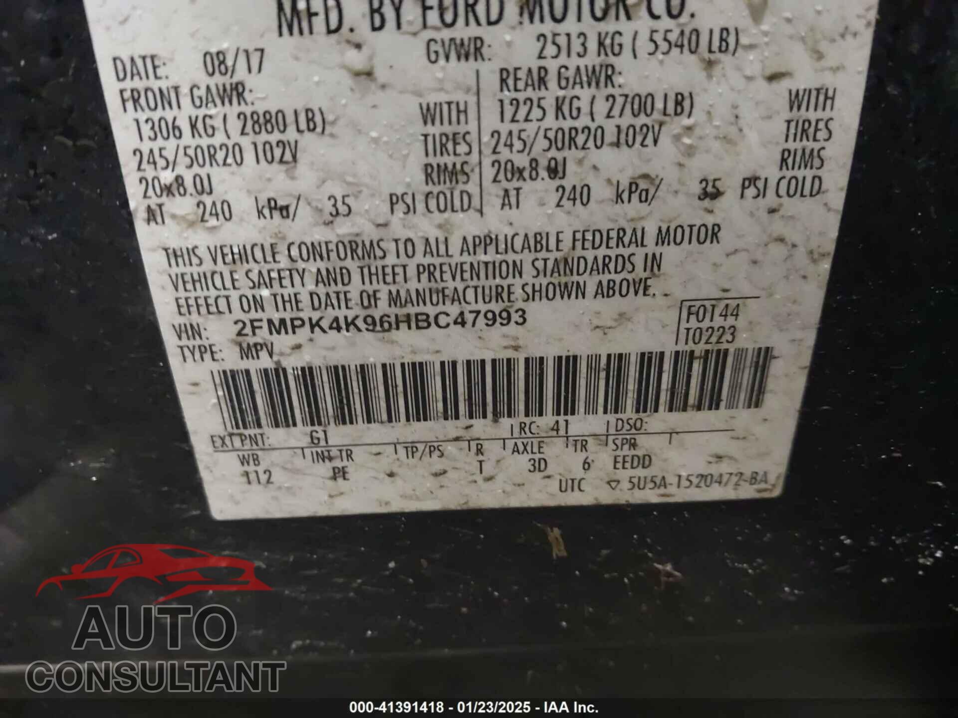 FORD EDGE 2017 - 2FMPK4K96HBC47993
