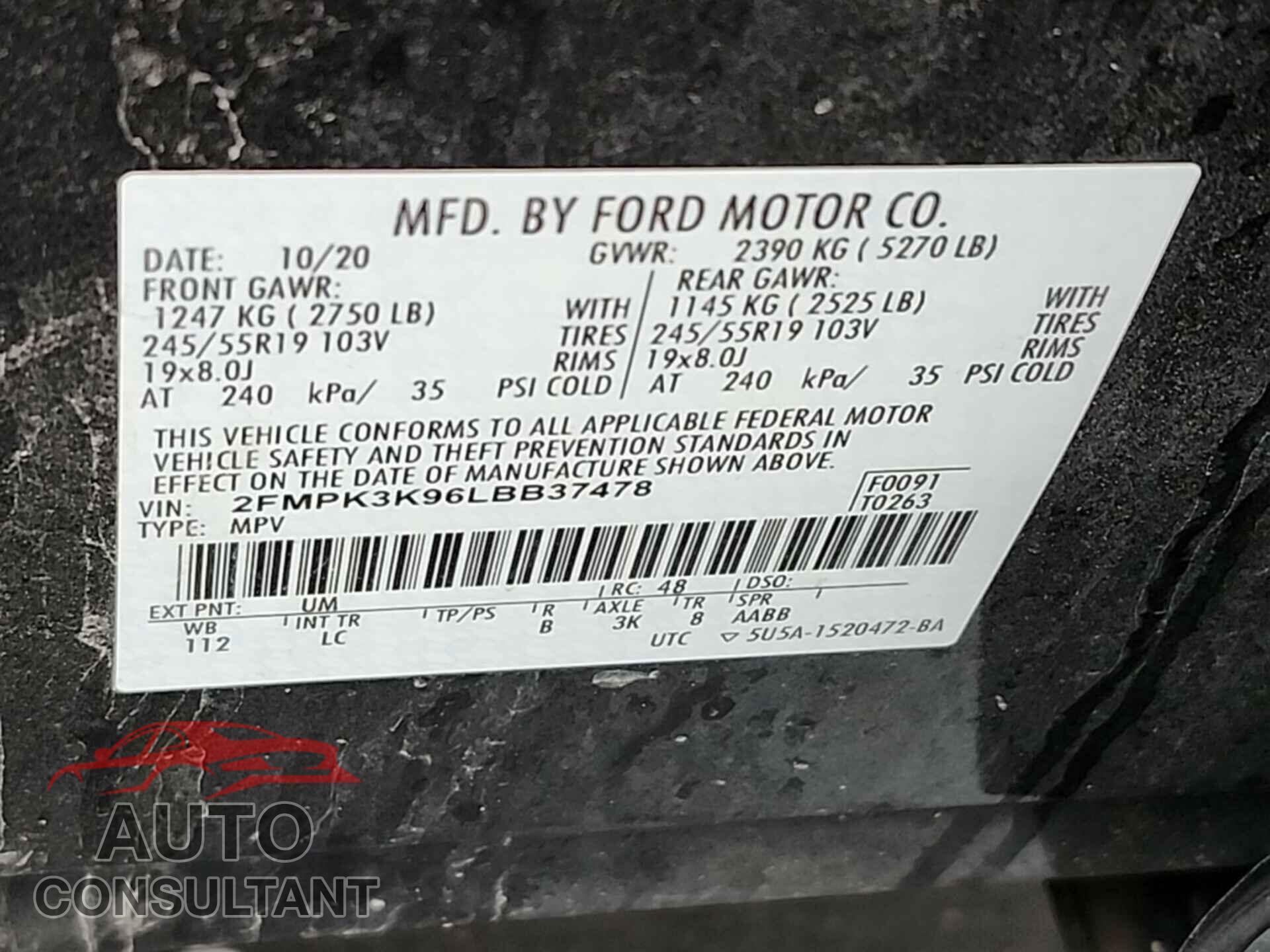FORD EDGE 2020 - 2FMPK3K96LBB37478
