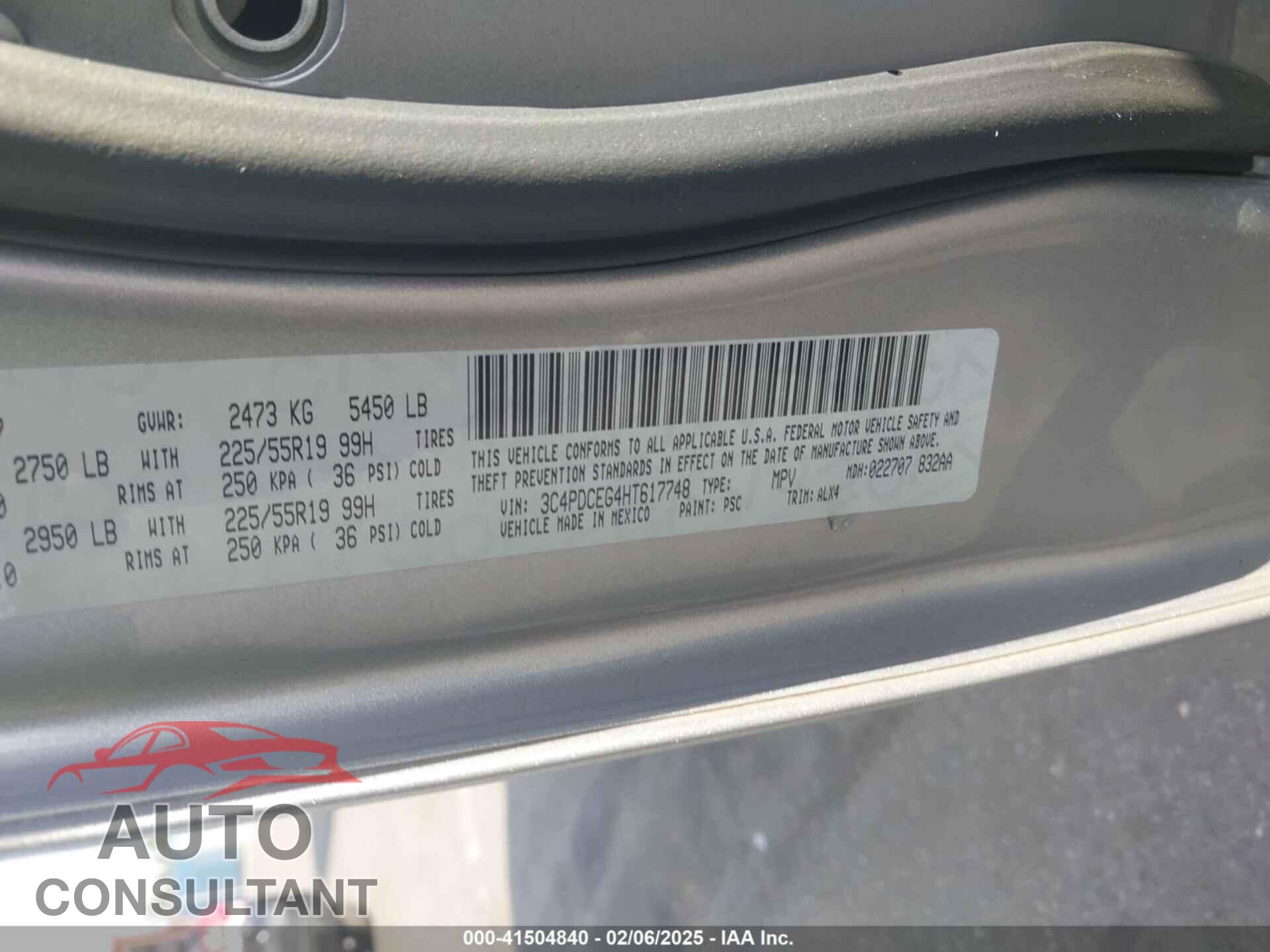 DODGE JOURNEY 2017 - 3C4PDCEG4HT617748