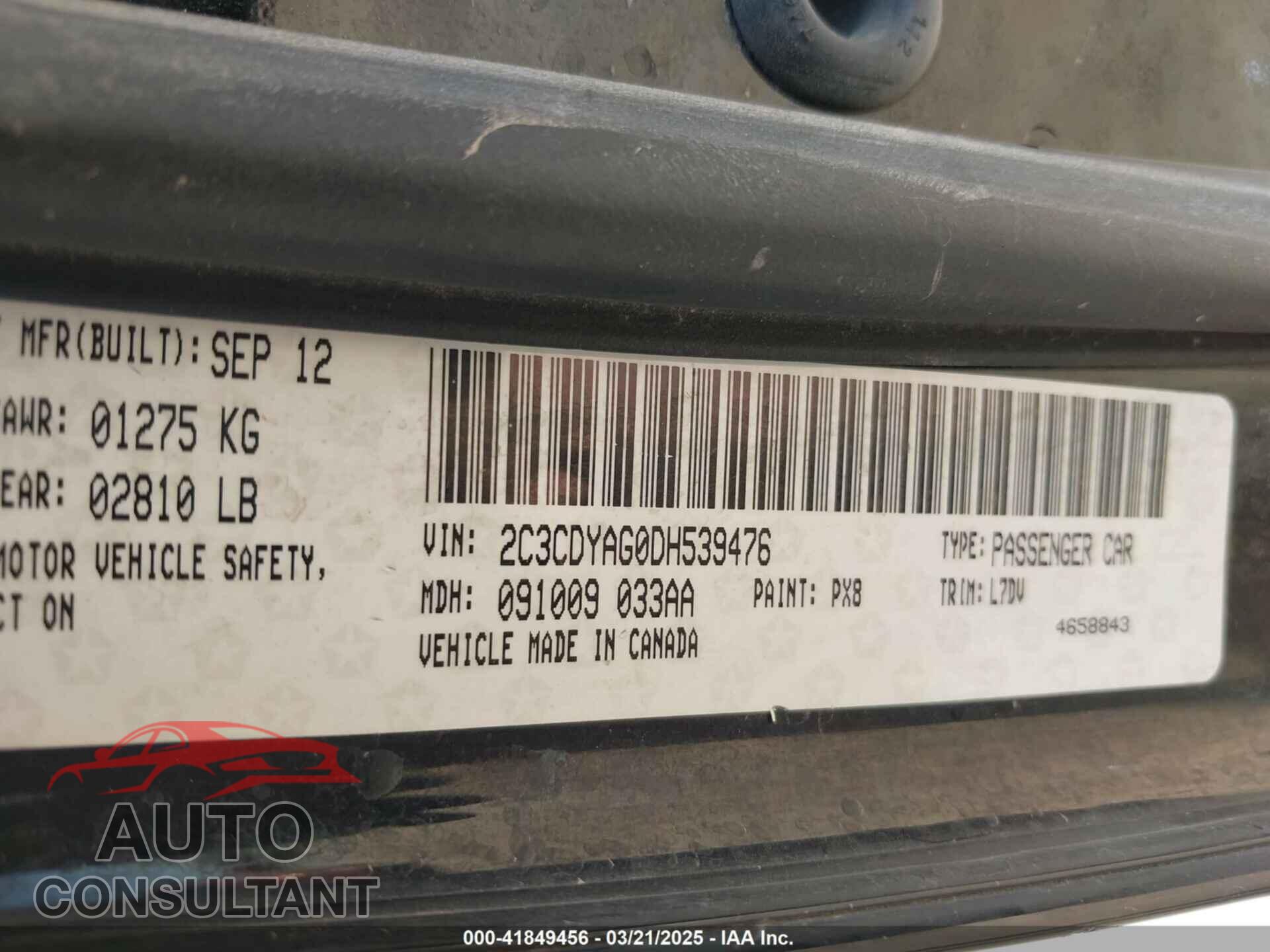 DODGE CHALLENGER 2013 - 2C3CDYAG0DH539476