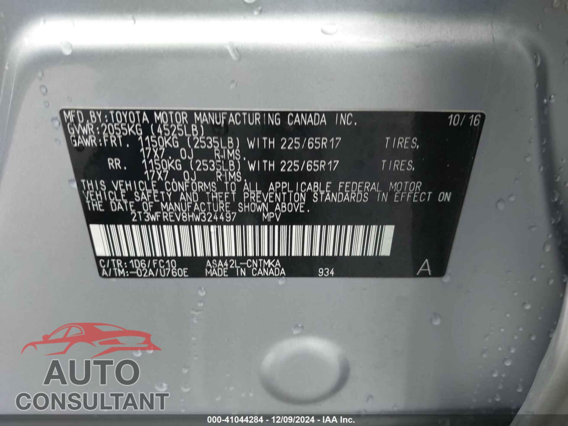 TOYOTA RAV4 2017 - 2T3WFREV8HW324497