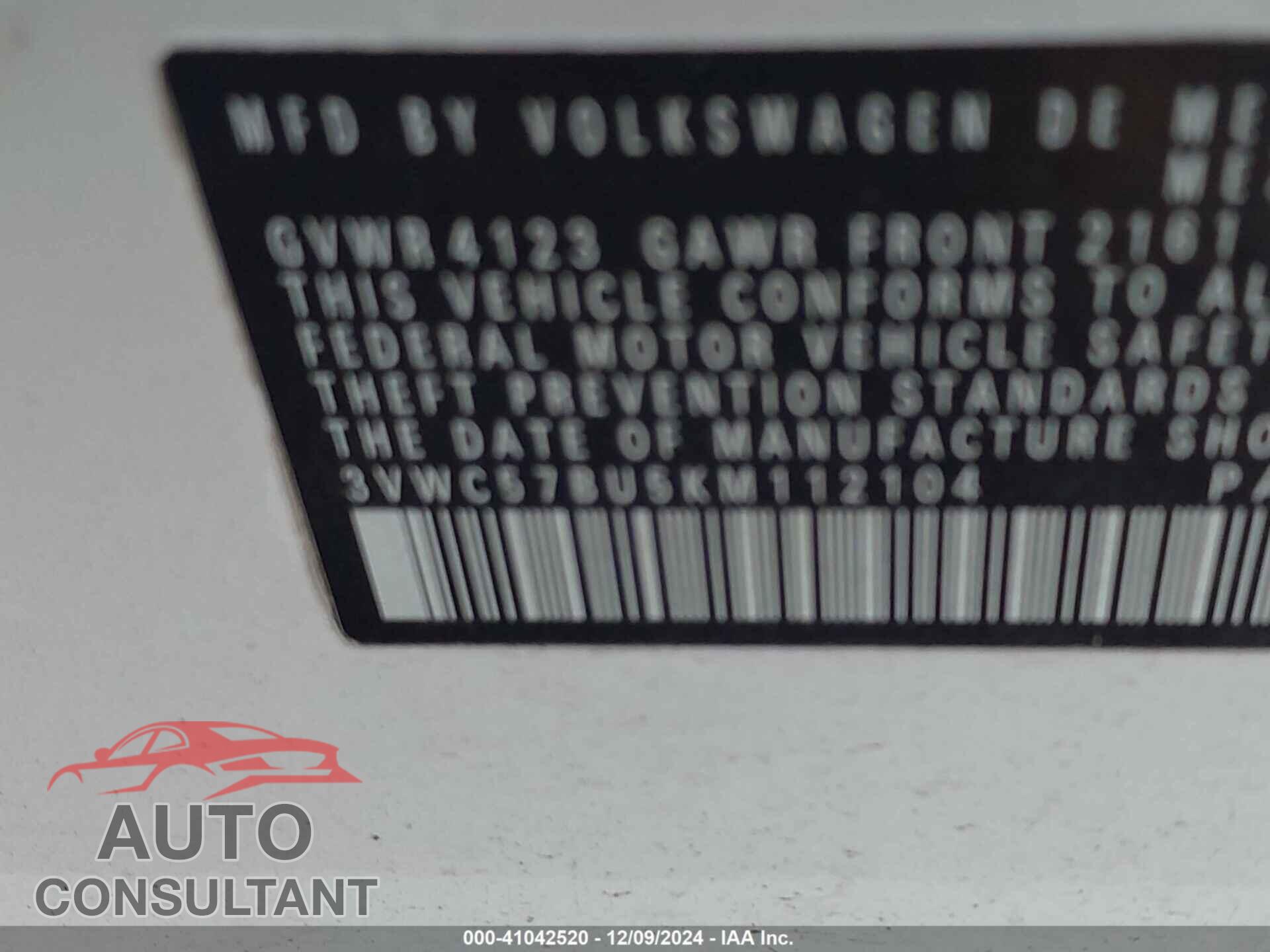 VOLKSWAGEN JETTA 2019 - 3VWC57BU5KM112104