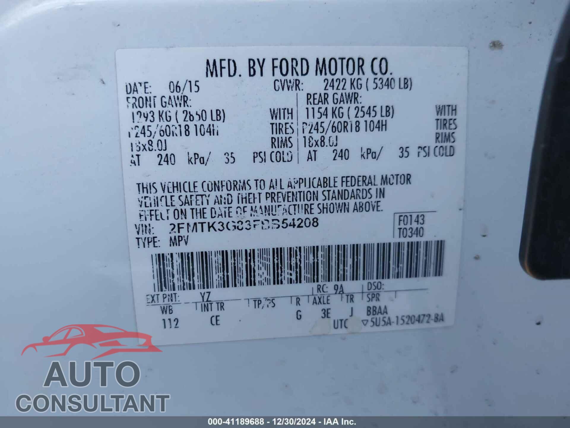 FORD EDGE 2015 - 2FMTK3G83FBB54208