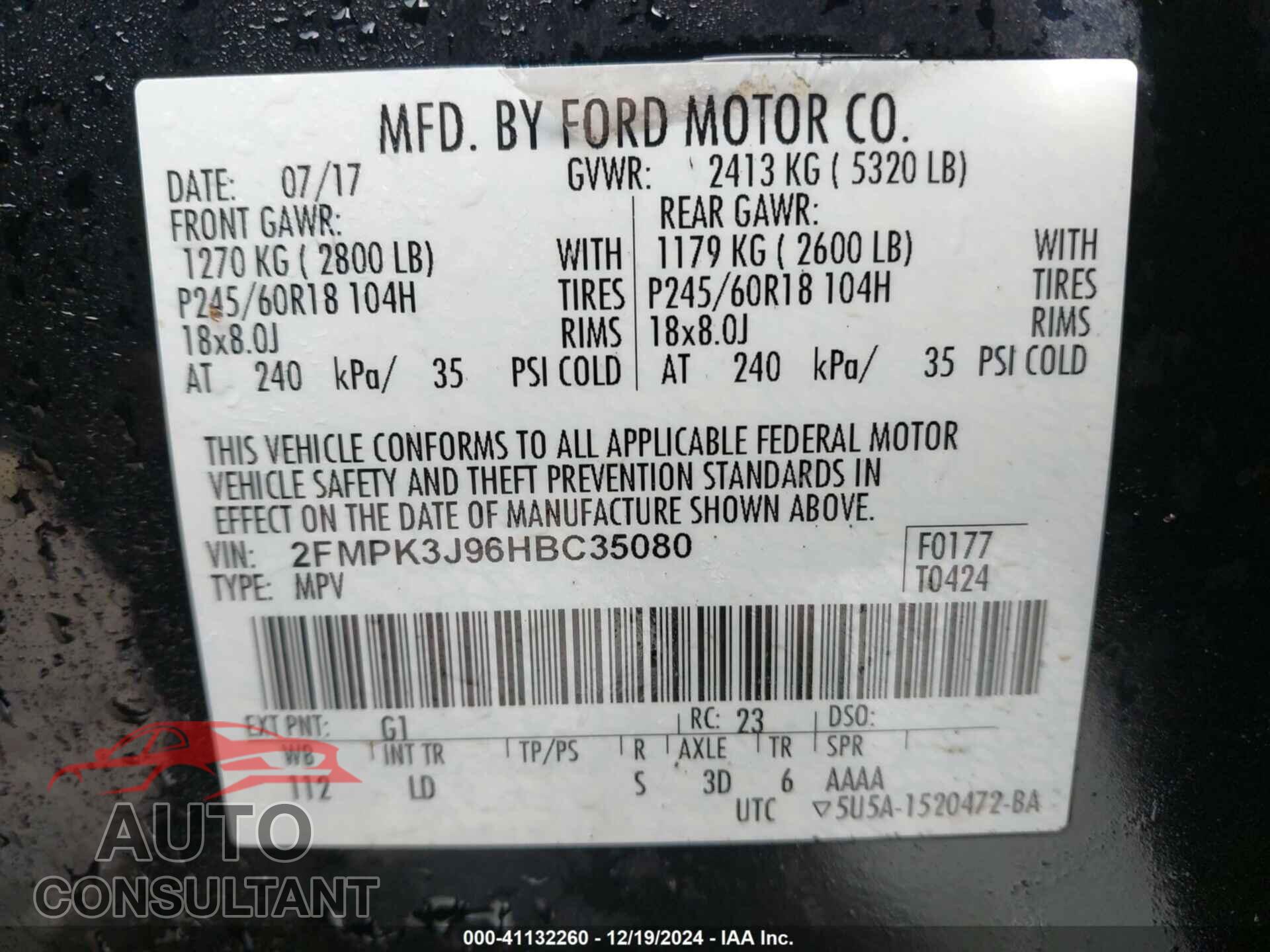 FORD EDGE 2017 - 2FMPK3J96HBC35080