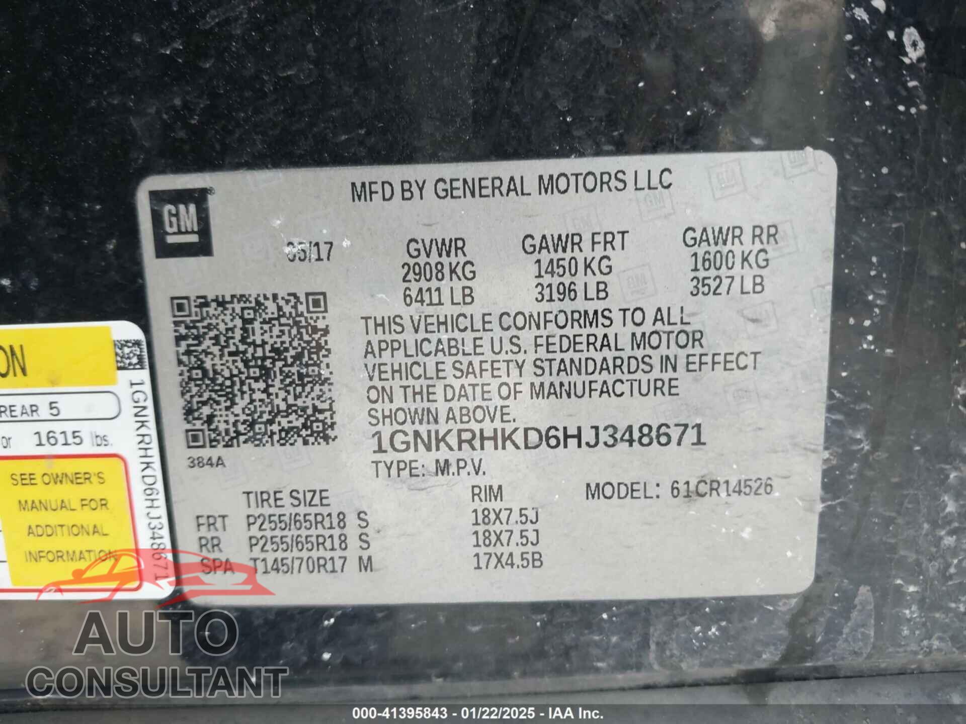 CHEVROLET TRAVERSE 2017 - 1GNKRHKD6HJ348671