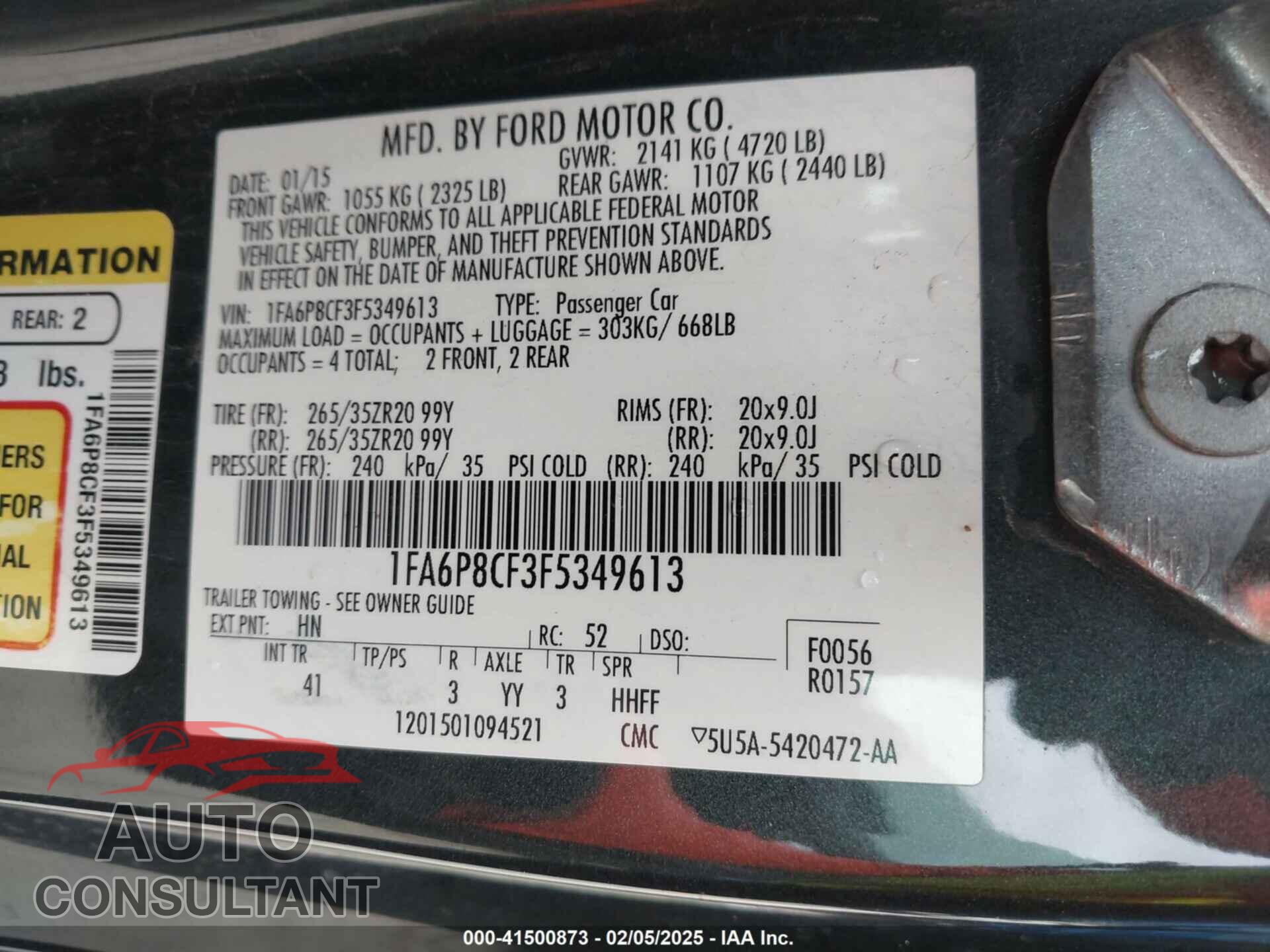 FORD MUSTANG 2015 - 1FA6P8CF3F5349613