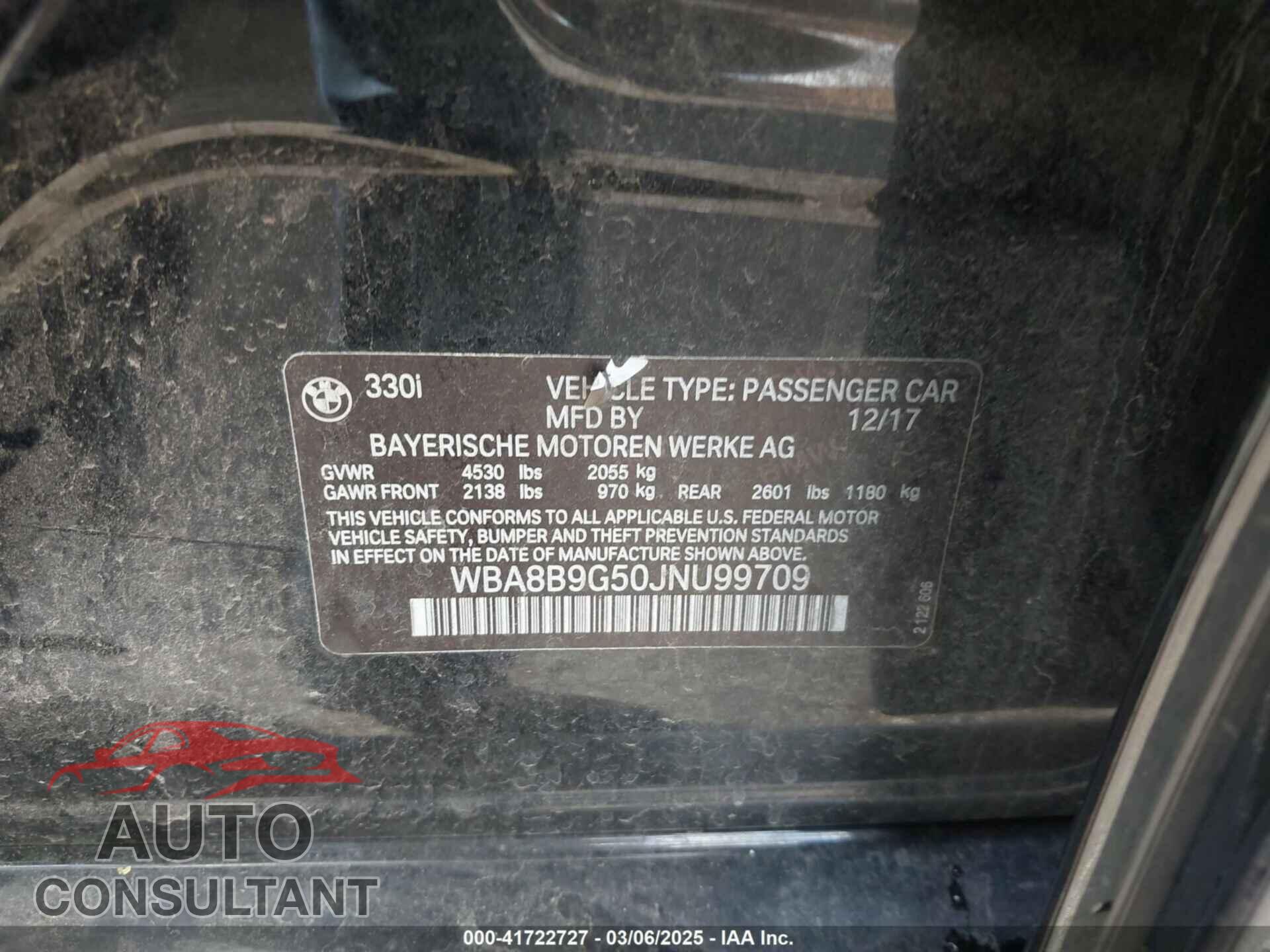 BMW 330I 2018 - WBA8B9G50JNU99709