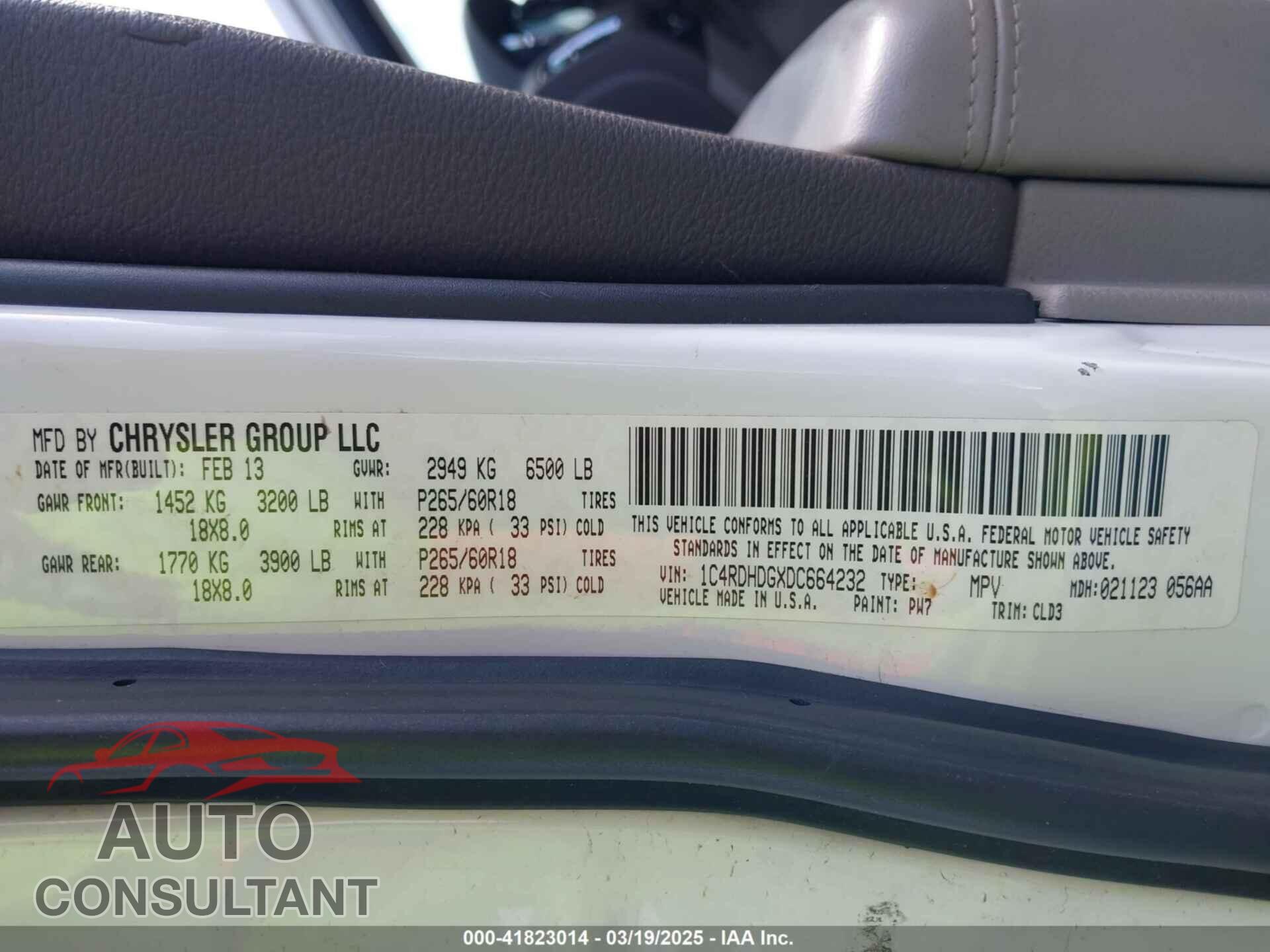 DODGE DURANGO 2013 - 1C4RDHDGXDC664232
