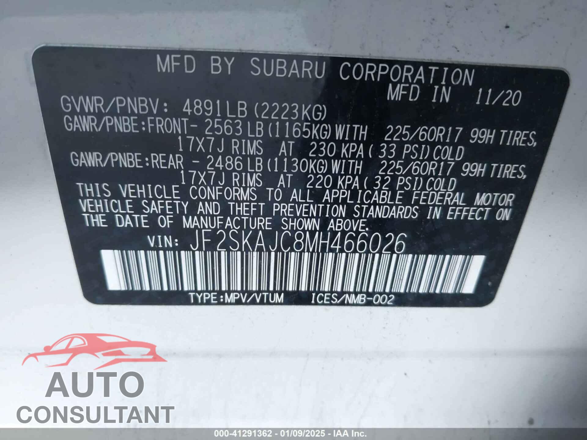 SUBARU FORESTER 2021 - JF2SKAJC8MH466026