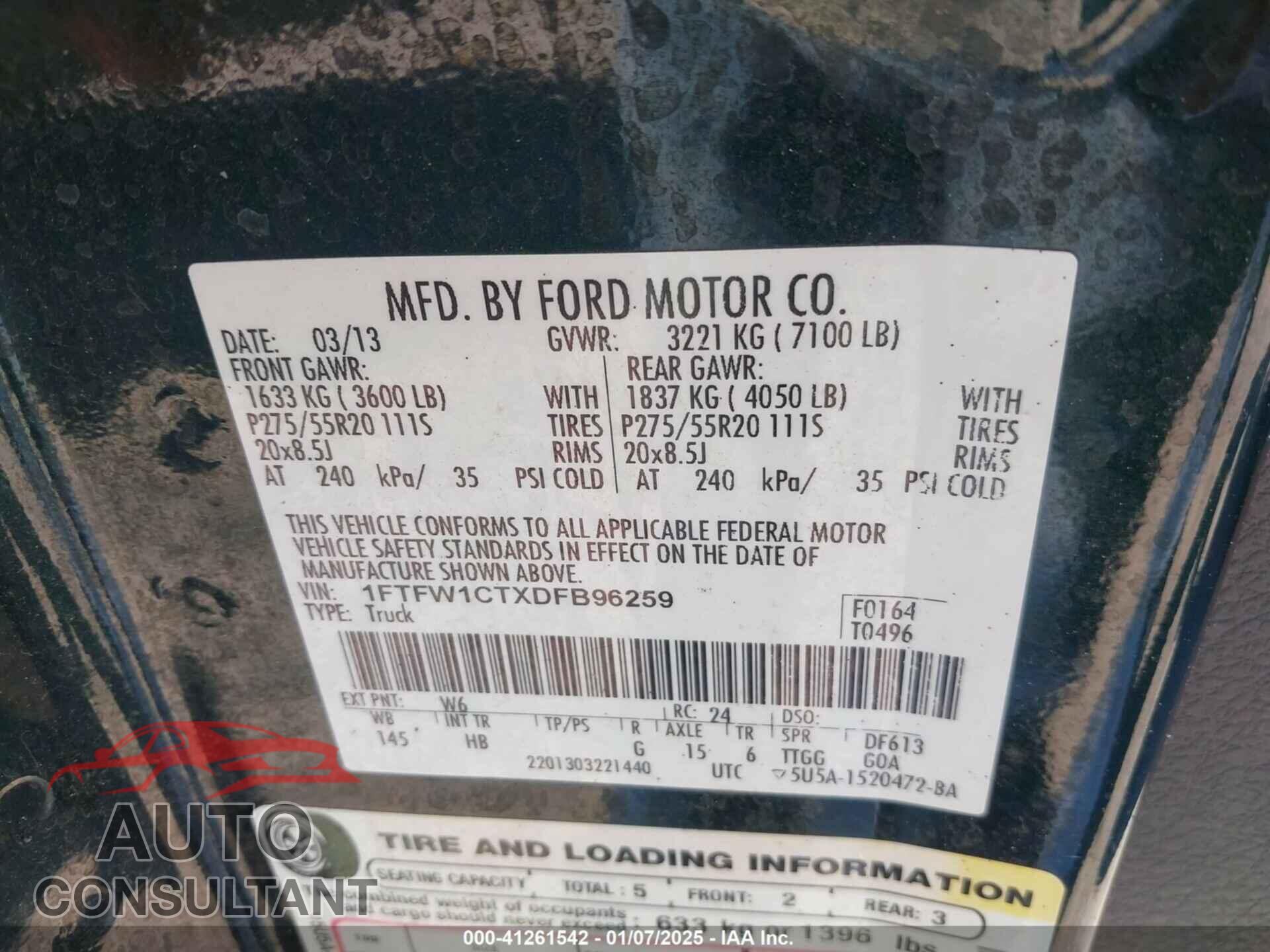 FORD F-150 2013 - 1FTFW1CTXDFB96259