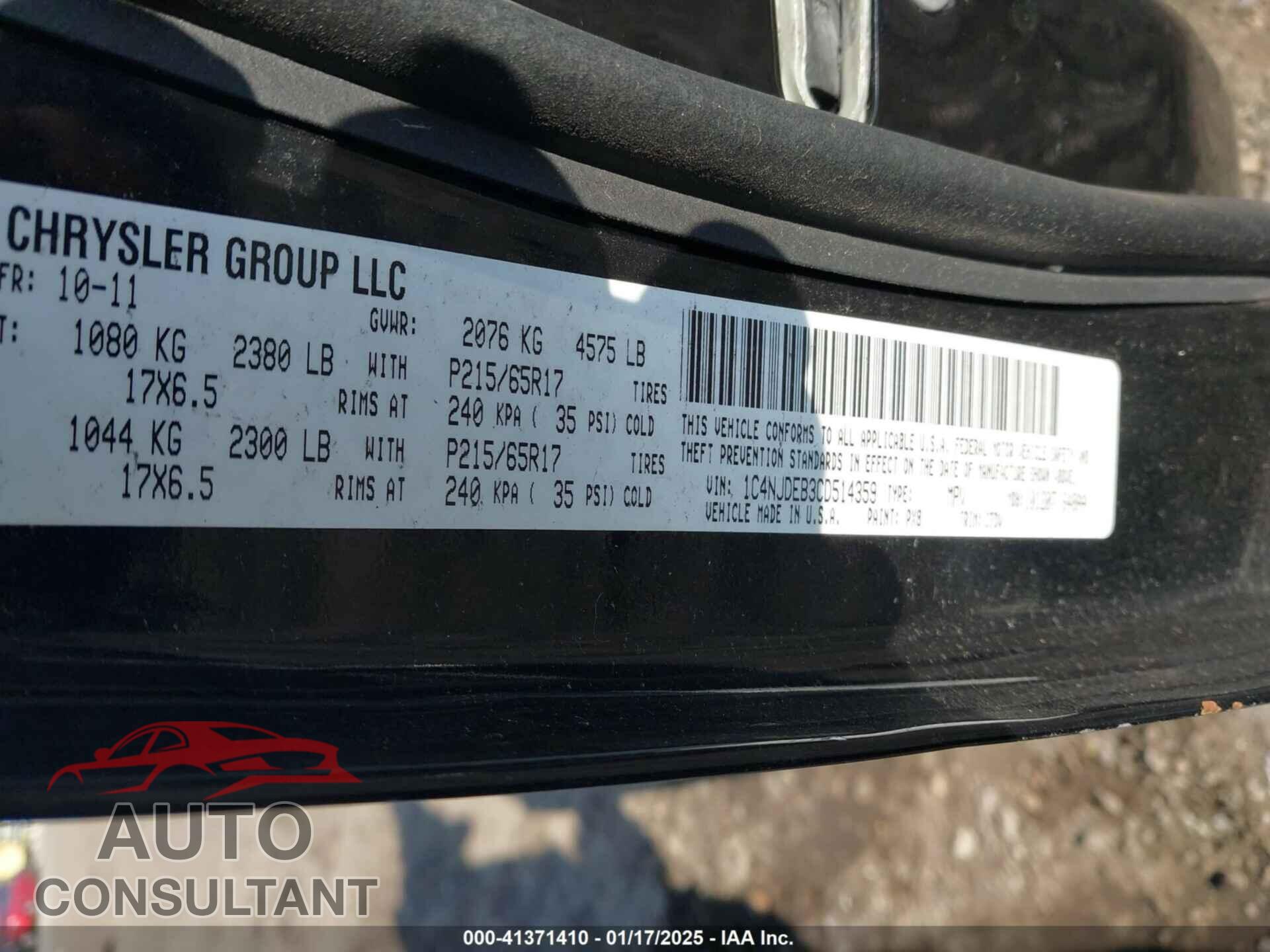 JEEP COMPASS 2012 - 1C4NJDEB3CD514359