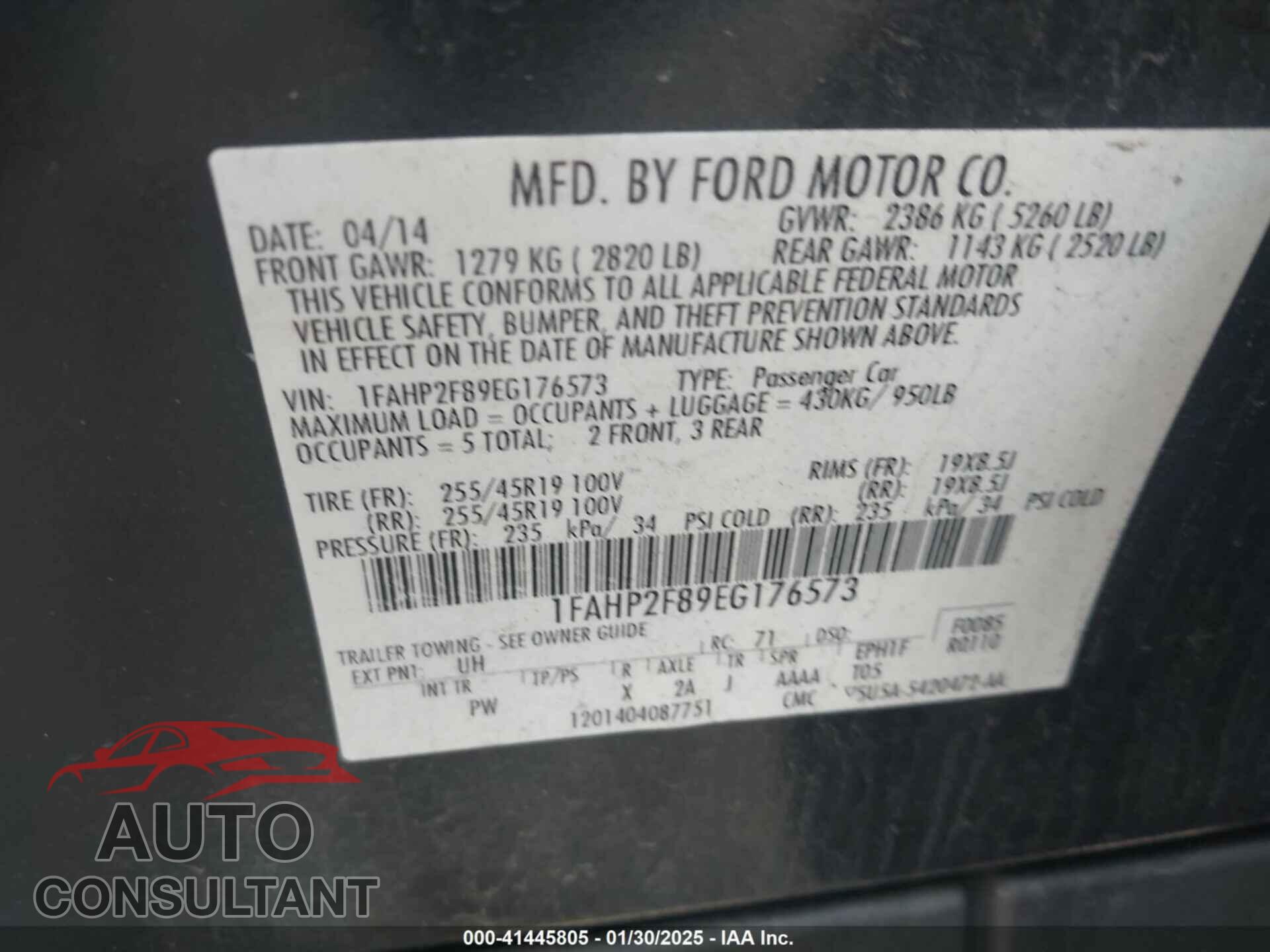 FORD TAURUS 2014 - 1FAHP2F89EG176573