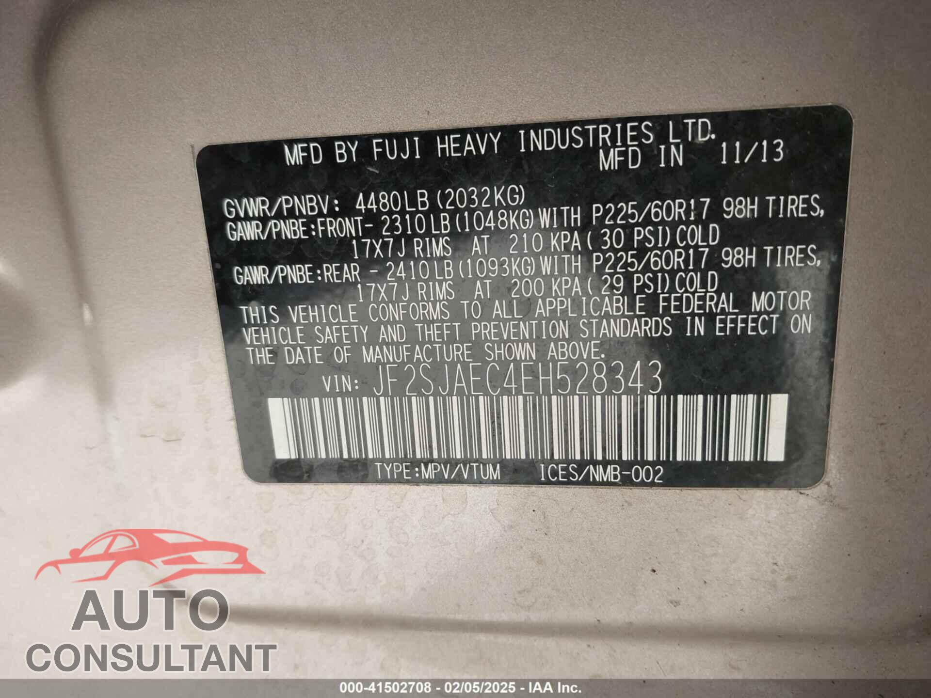 SUBARU FORESTER 2014 - JF2SJAEC4EH528343