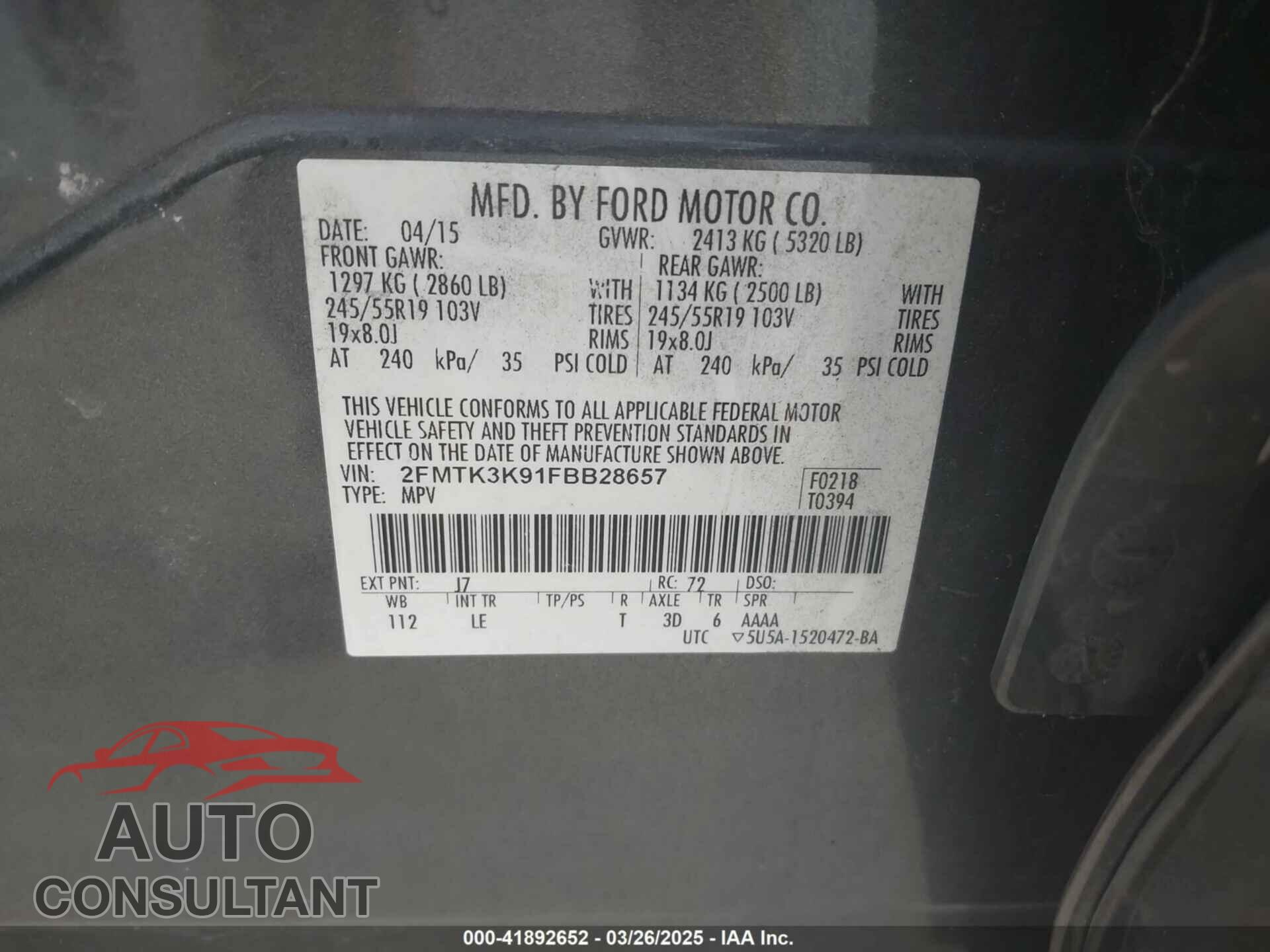 FORD EDGE 2015 - 2FMTK3K91FBB28657