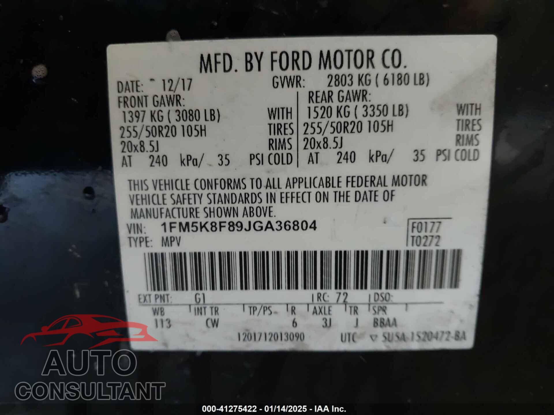 FORD EXPLORER 2018 - 1FM5K8F89JGA36804