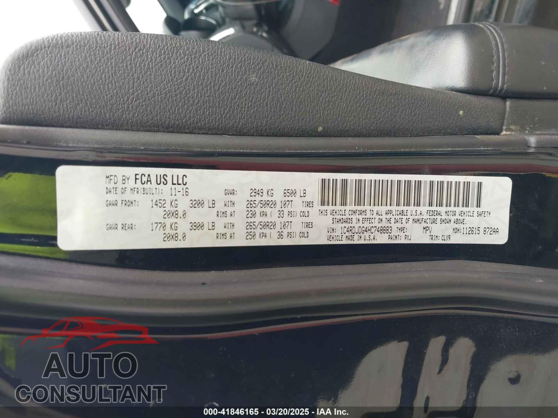 DODGE DURANGO 2017 - 1C4RDJDG4HC748883