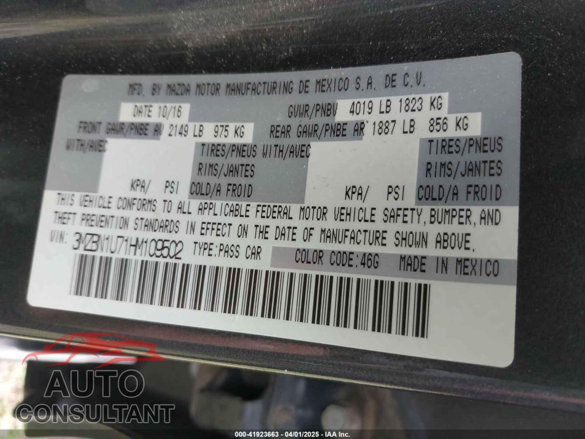 MAZDA MAZDA3 2017 - 3MZBN1U71HM109502