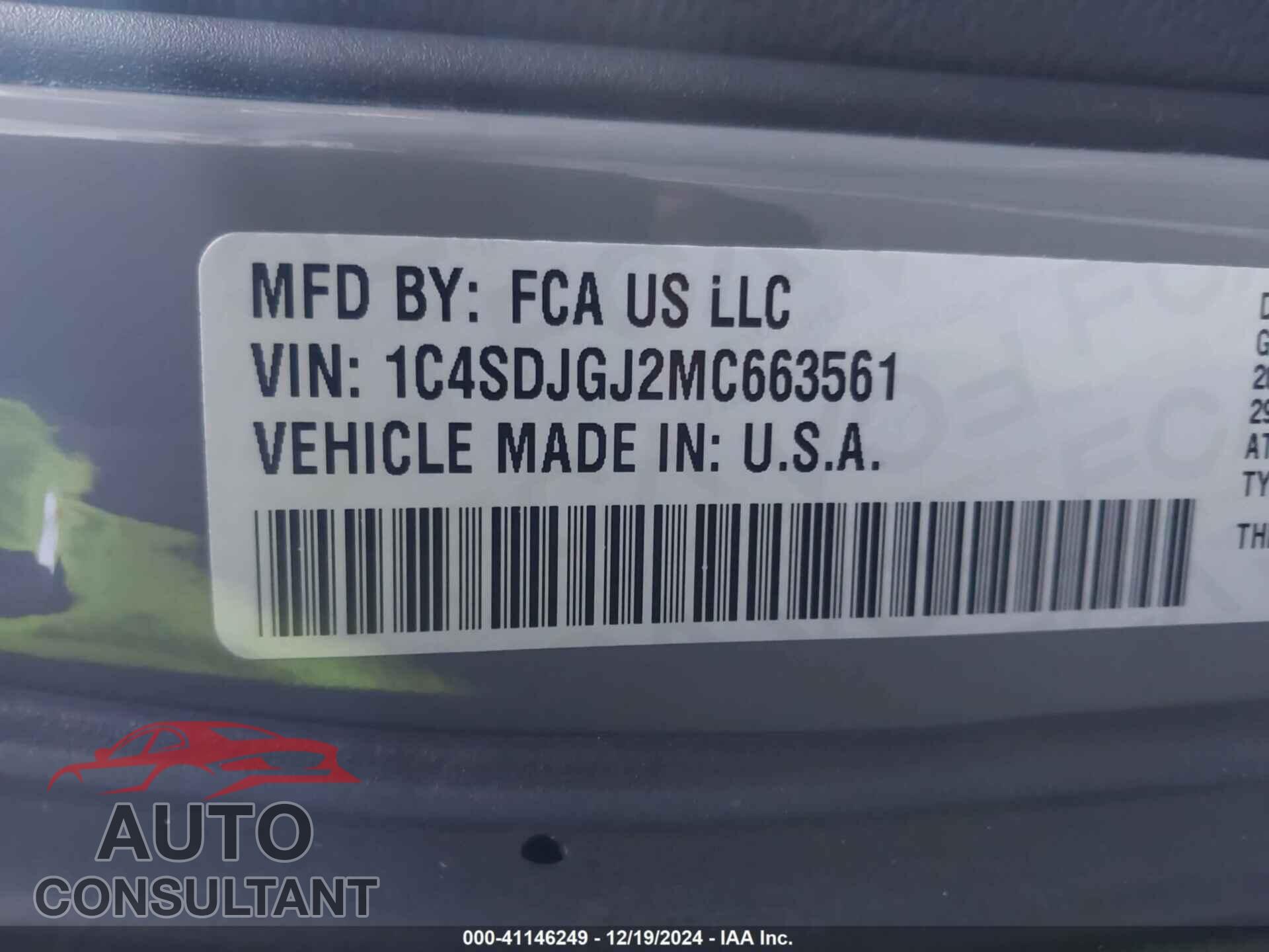 DODGE DURANGO 2021 - 1C4SDJGJ2MC663561